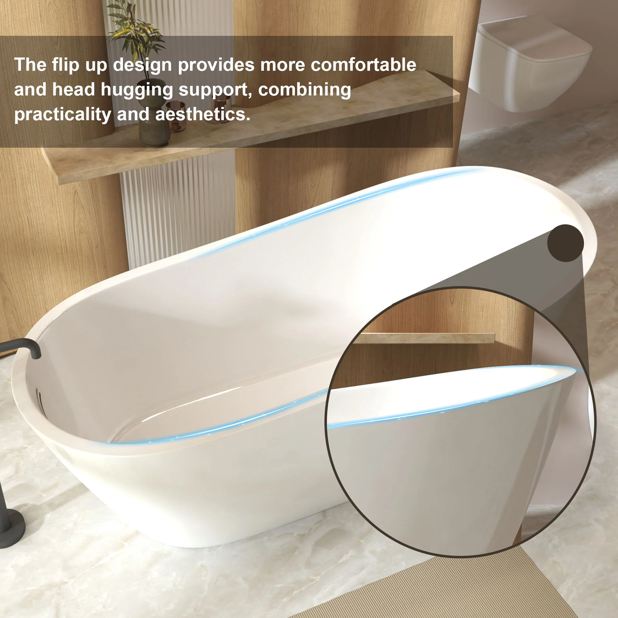Special-Shaped Freestanding Slipper Bathtub, Overflow & Pop Up Drain - Image 4