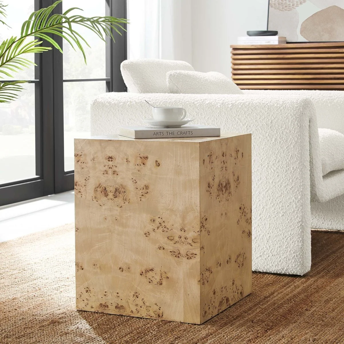 Square Burl Wood Side Table – 16 Inch MDF Veneer - Image 11