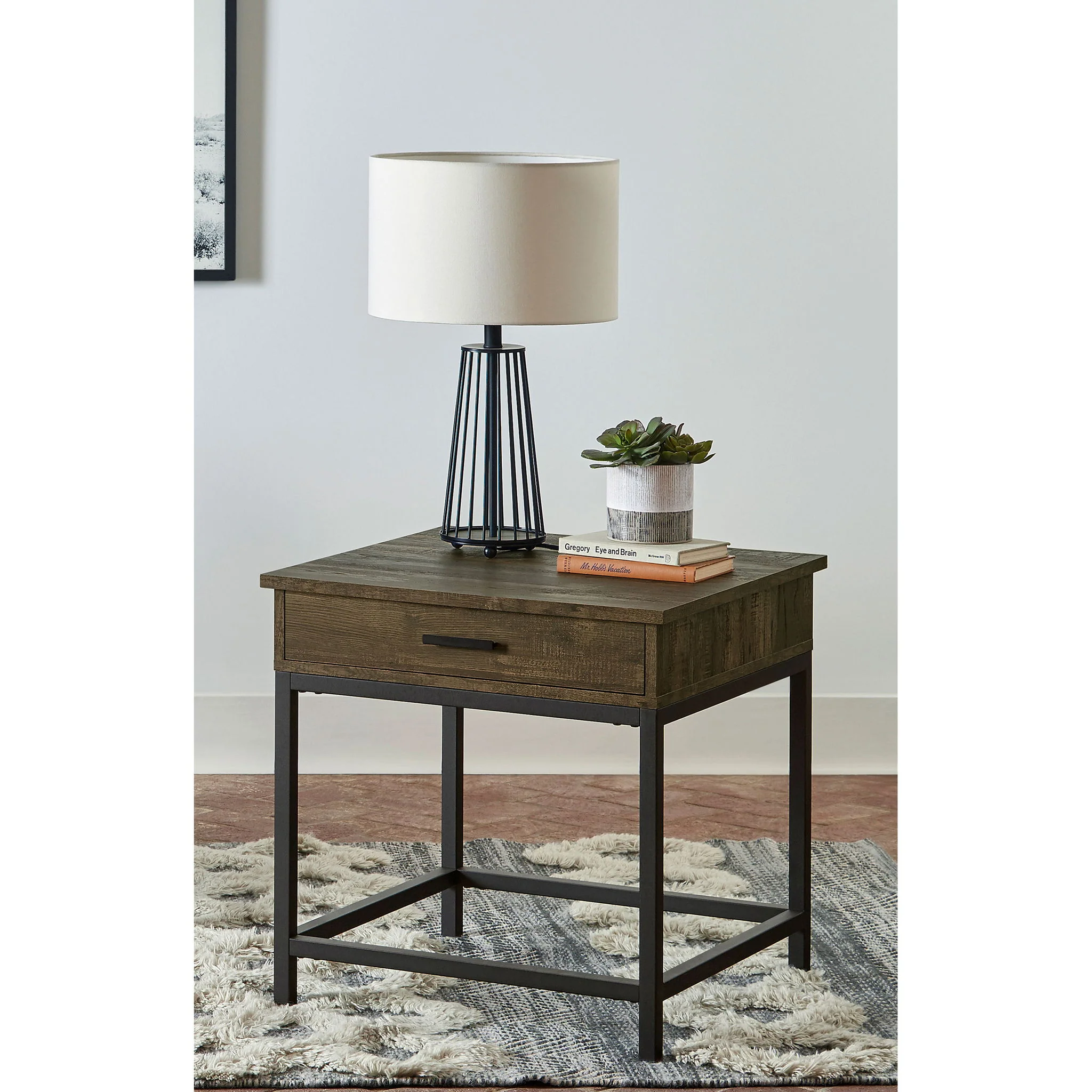 Square End Table With 1 Drawer - Brown - Image 5