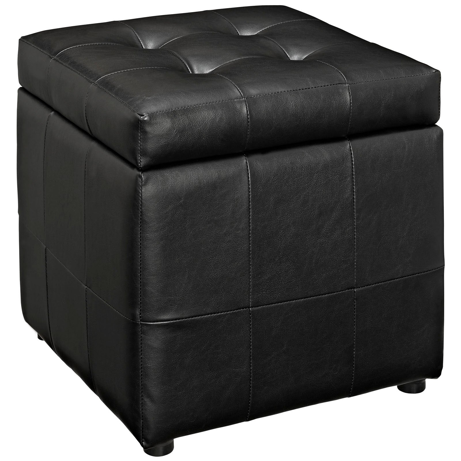 Square Faux Leather Storage Ottoman with Wood Legs – 16 Inch