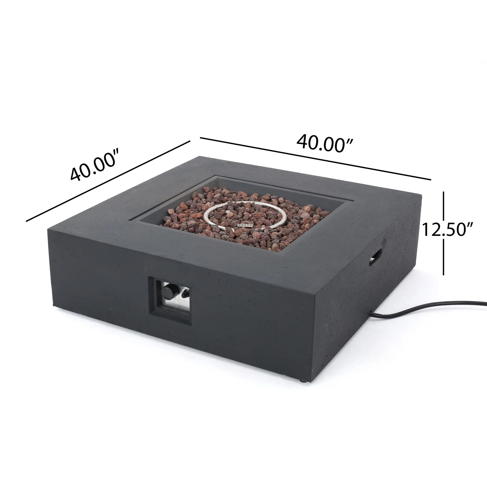 Square Fire Pit Table Outdoor Hearth 50000 BTU Propane Ceramic 40x40in - Image 10