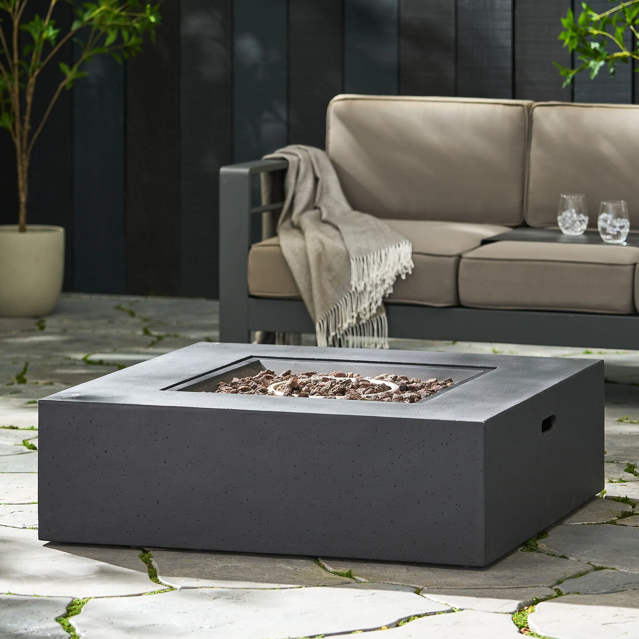 Square Fire Pit Table Outdoor Hearth 50000 BTU Propane Ceramic 40x40in - Image 11