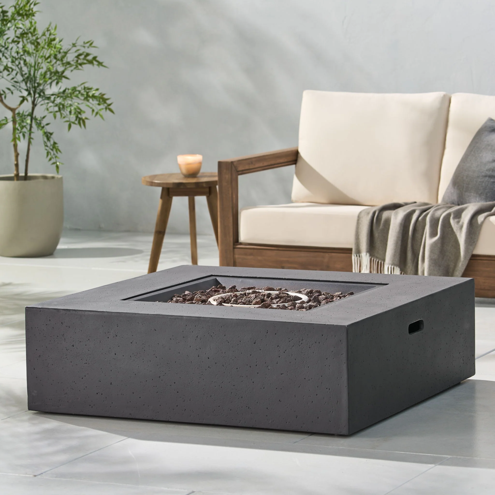 Square Fire Pit Table Outdoor Hearth 50000 BTU Propane Ceramic 40x40in - Image 17
