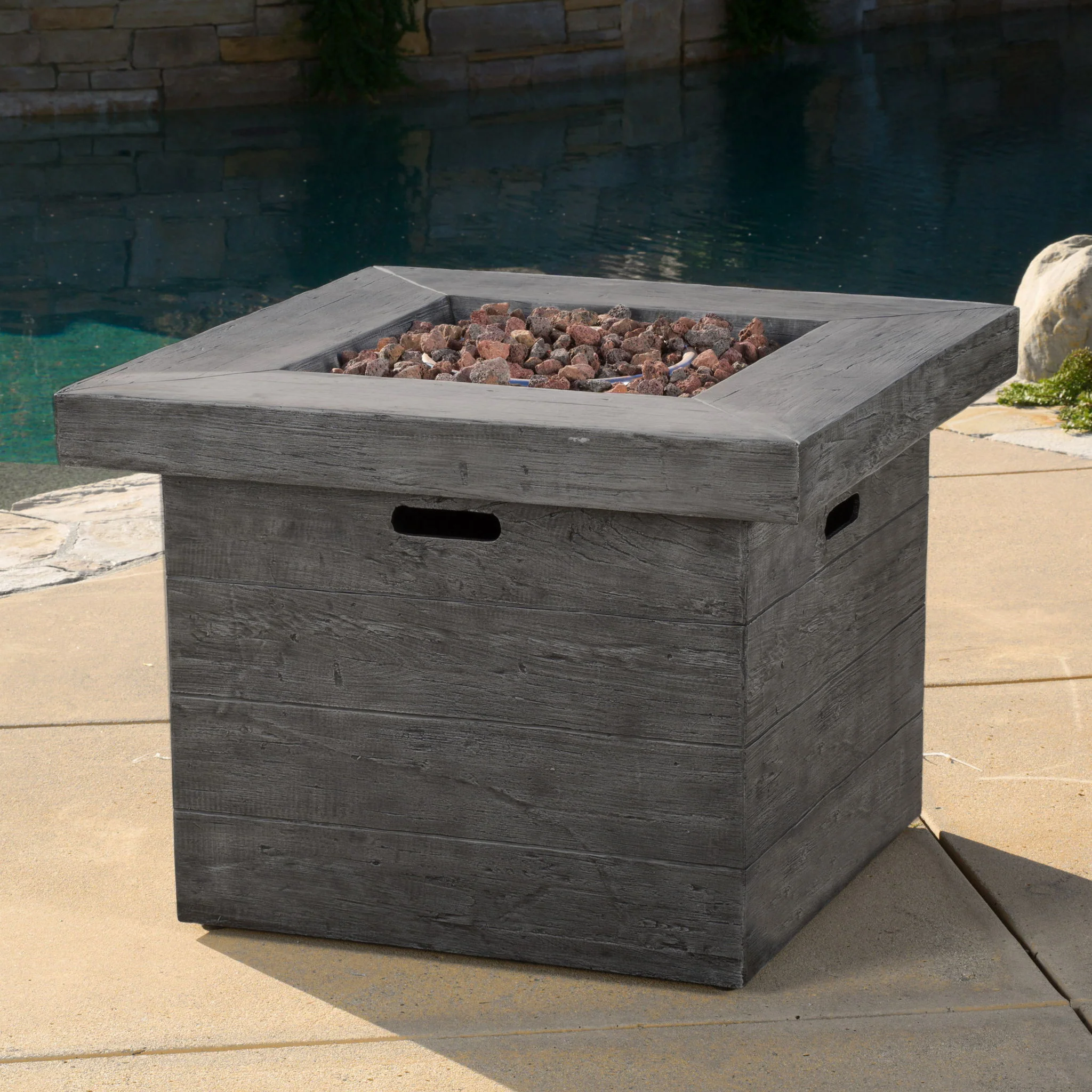 Square Fire Pit Table Outdoor Heater Magnesium Oxide 32x24in Dark Gray - Image 6