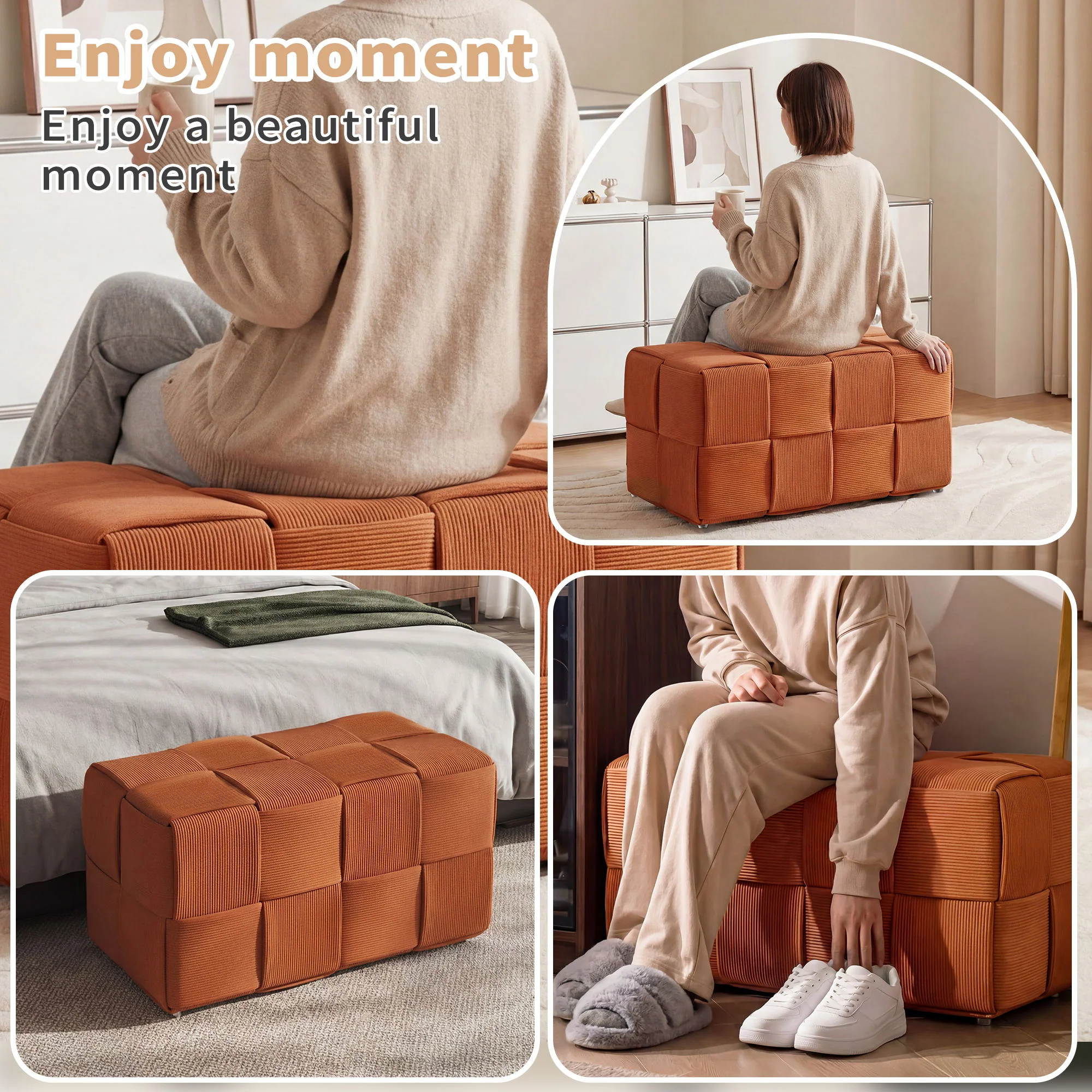 Modern Ottoman Foot Rest With Woven Design - Image 21