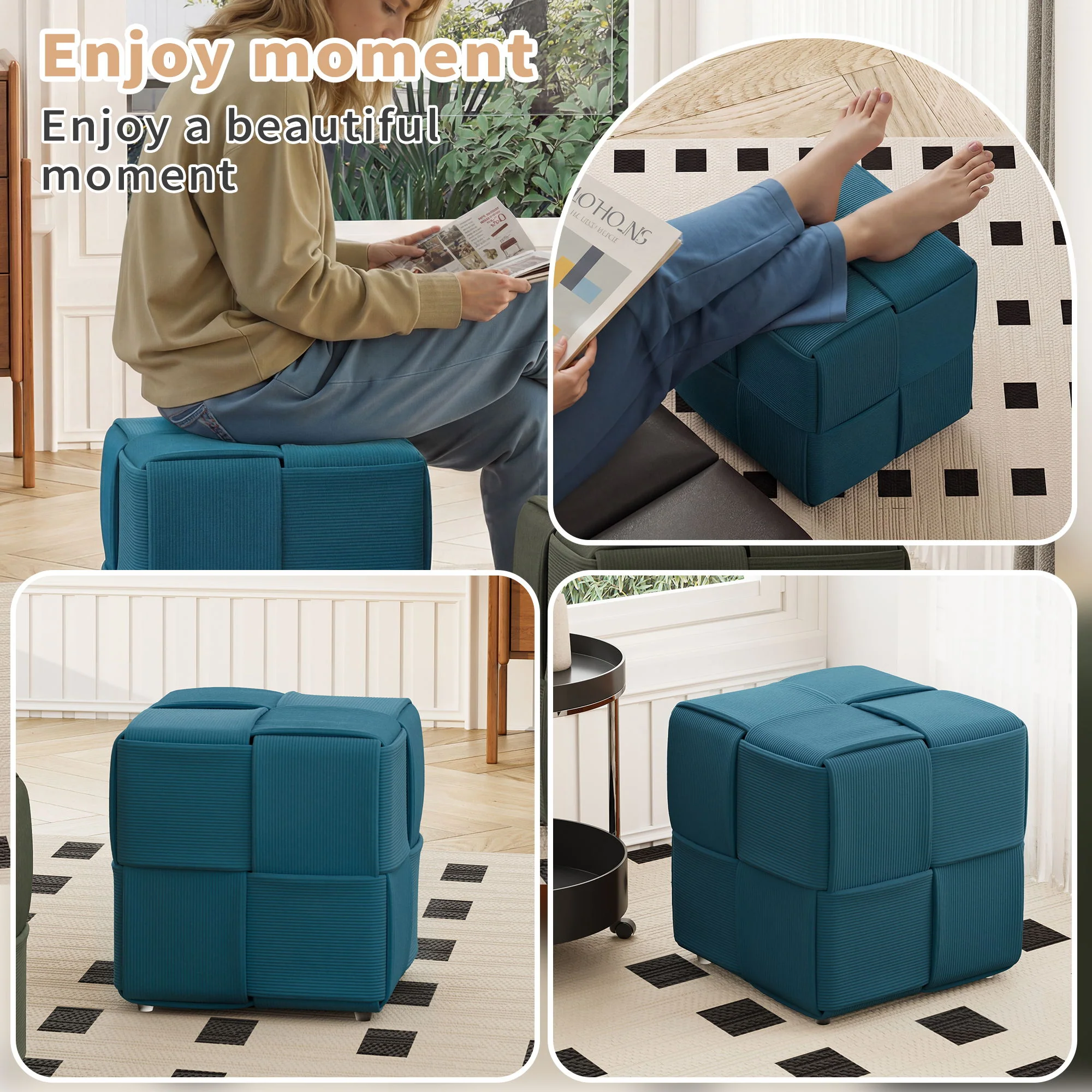 Modern Ottoman Foot Rest With Woven Design - Image 44