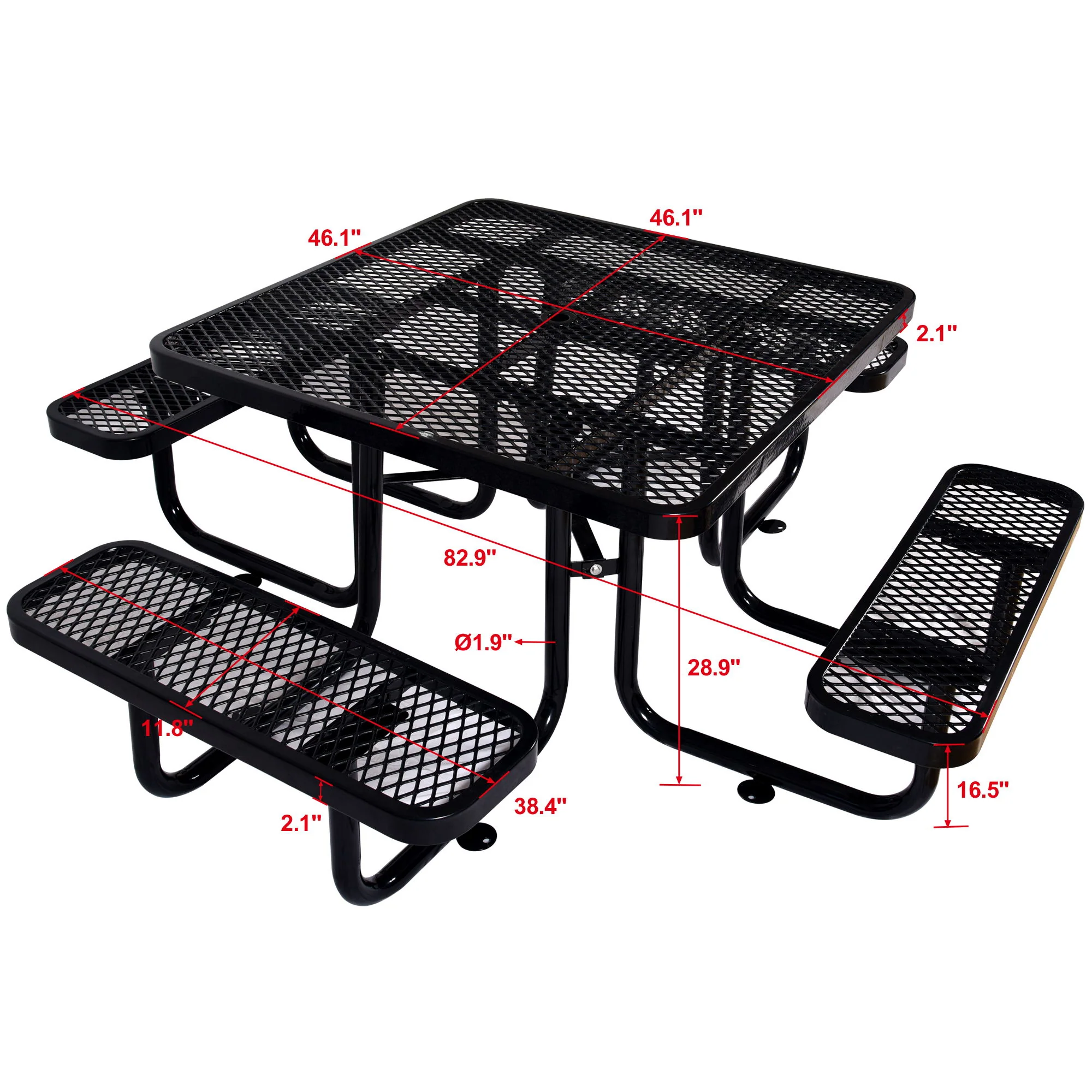 Square Outdoor Steel Picnic Table, With Umbrella Pole - Image 5