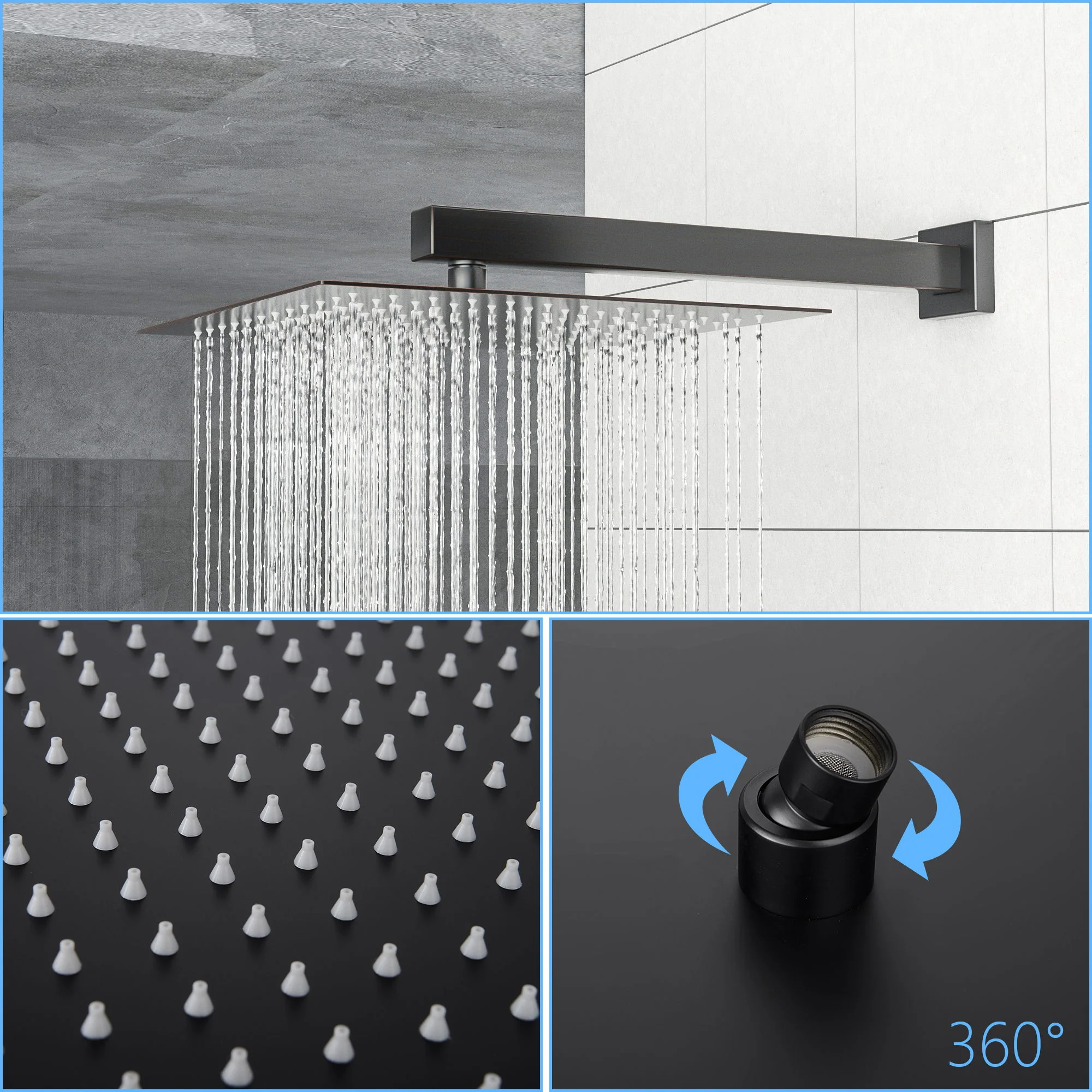 Square Shower System With Waterfall Tub Spout And Rough In Valve, Wall Mounted - Image 9