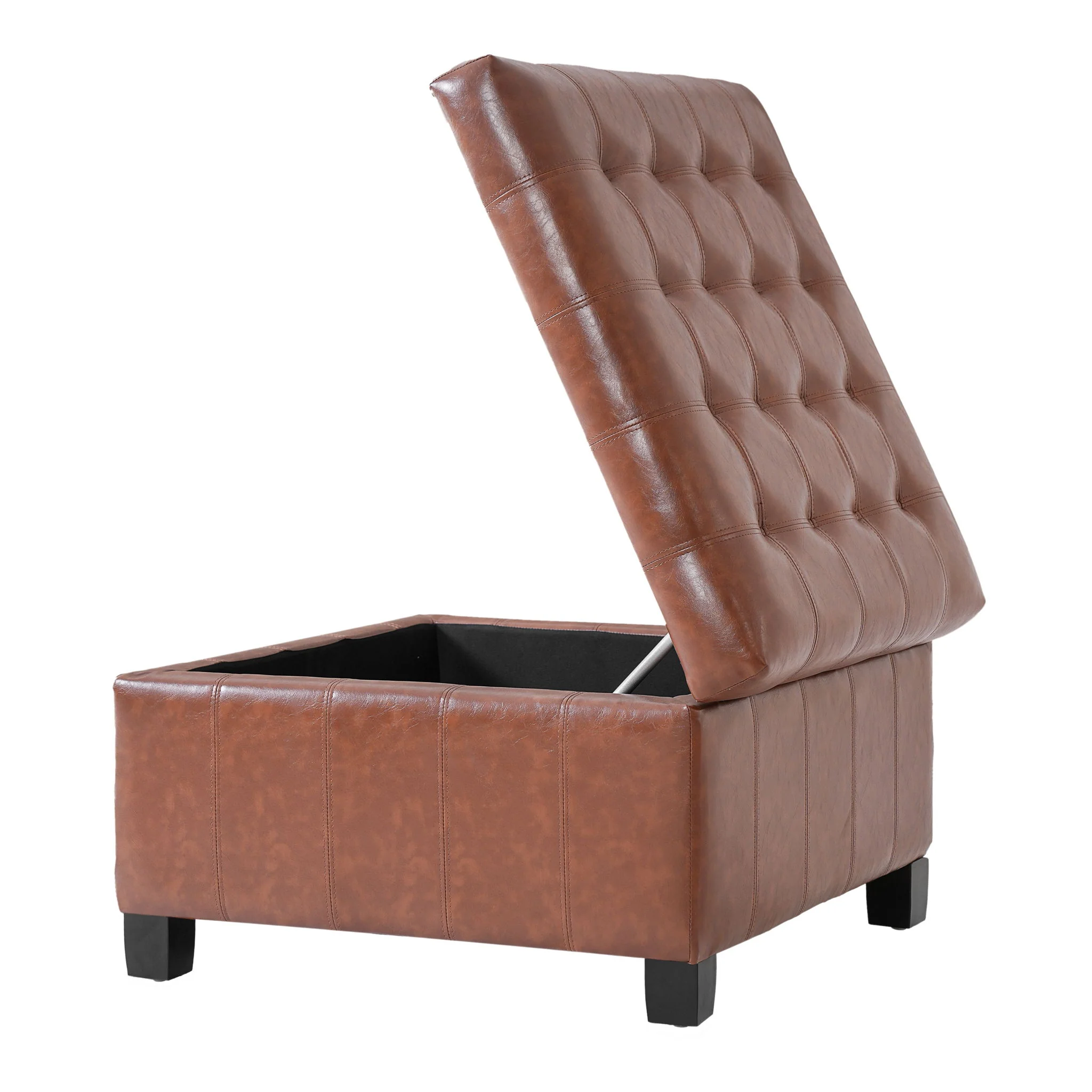 Square Tufted Indoor Ottoman With Lift-Top Storage - Image 4