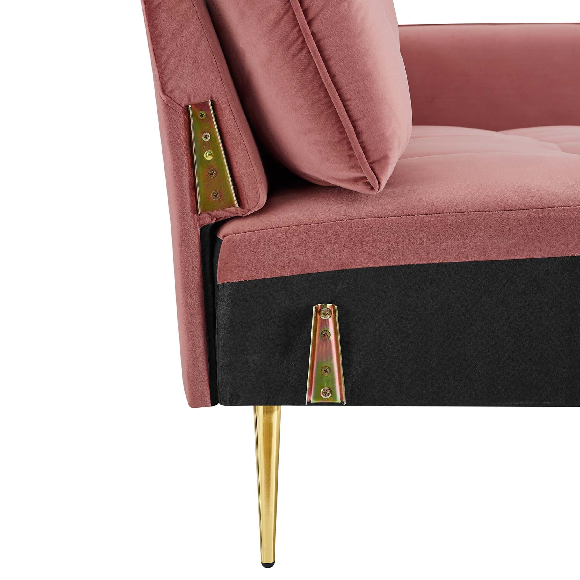 Square Tufted Performance Velvet Sofa with French Piping and Gold Legs - Image 6