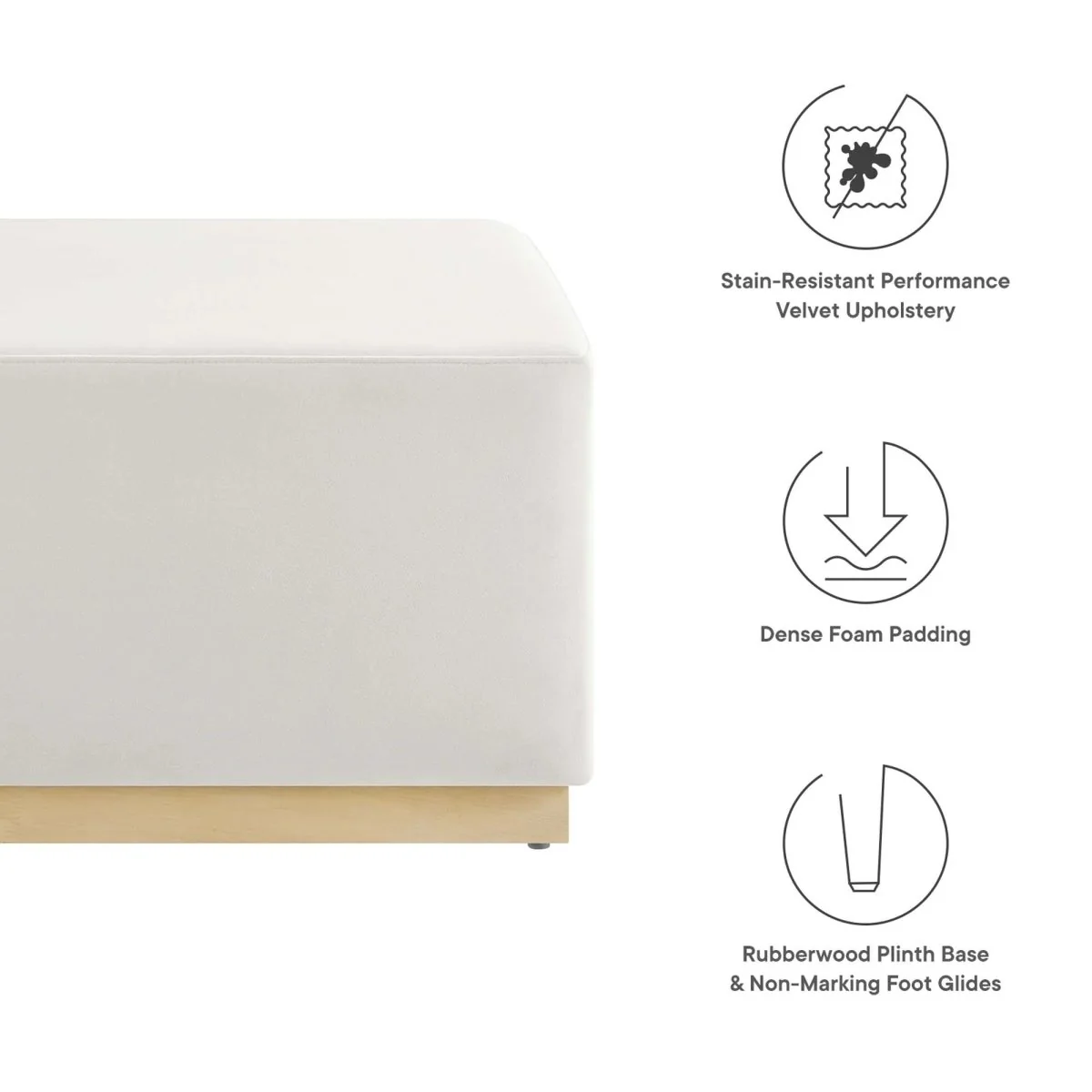 Square Velvet Upholstered Ottoman – Plinth Base 28 Inch - Image 17