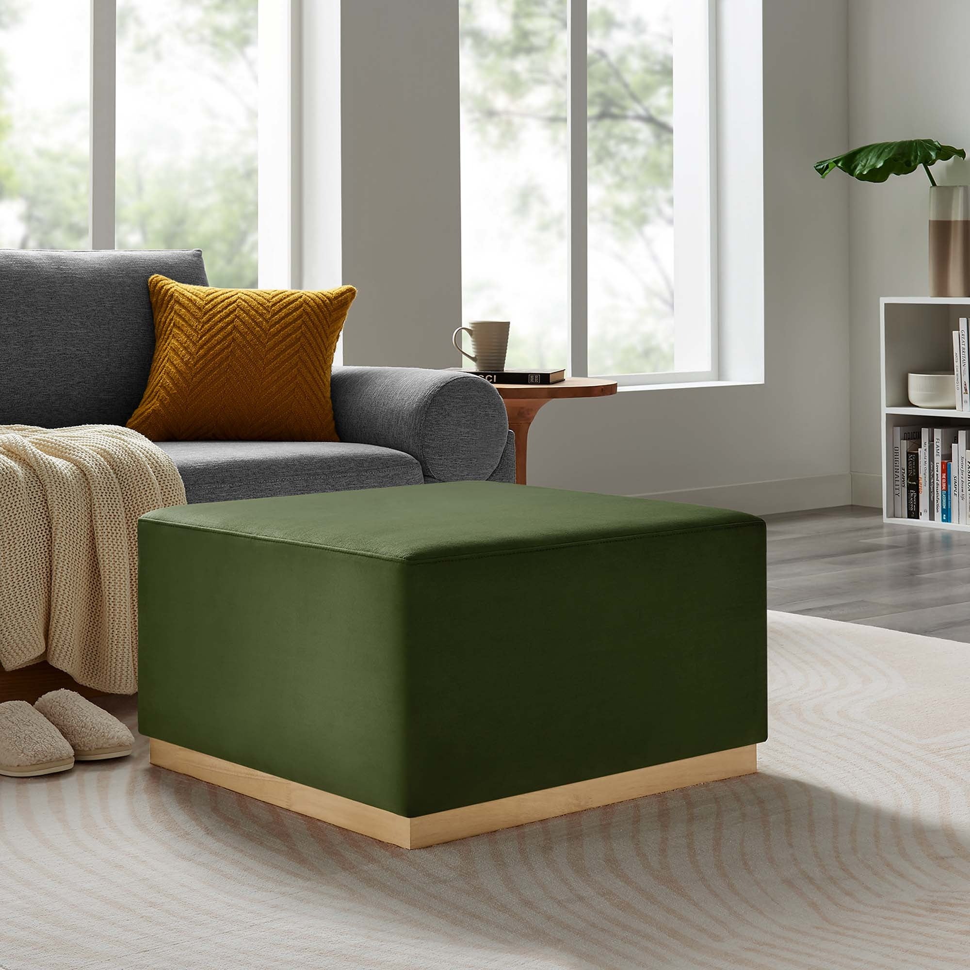 Square Velvet Upholstered Ottoman – Plinth Base 28 Inch - Image 32
