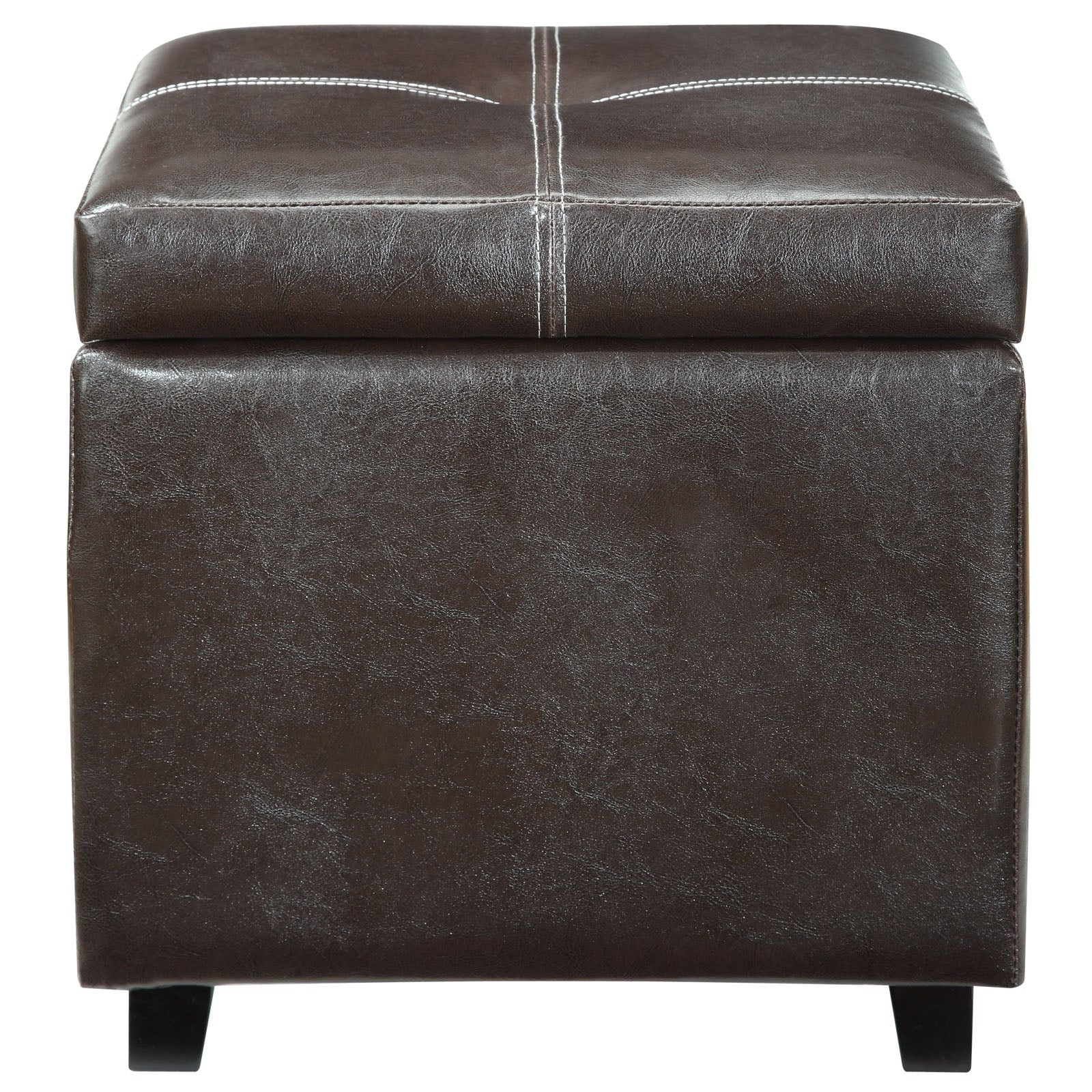 Square Vinyl Upholstered Storage Ottoman with Wood Legs – 17 Inch - Image 2