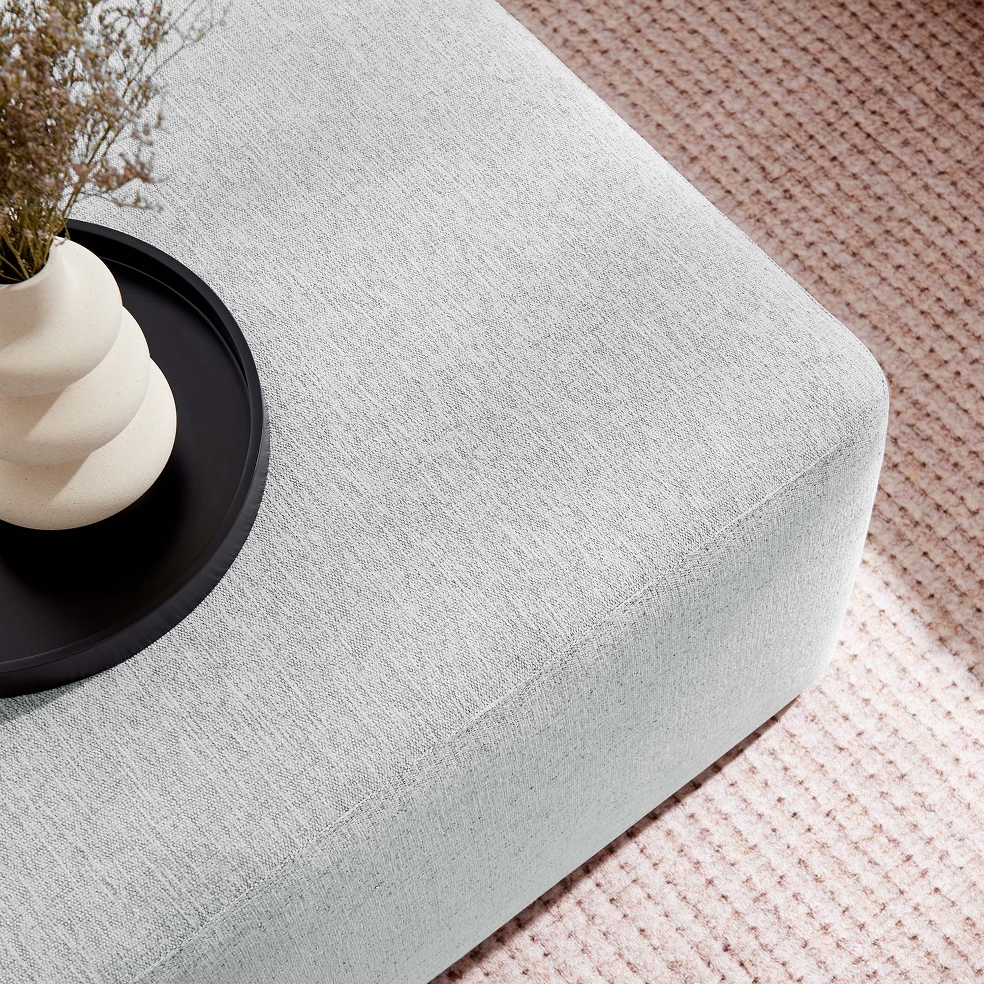 Square Woven Fabric Ottoman – Heathered Upholstered 28 Inch - Image 18