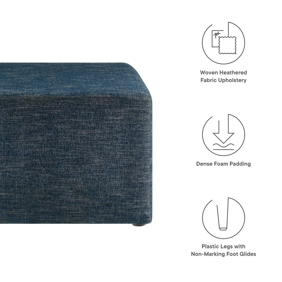 Square Woven Fabric Ottoman – Heathered Upholstered 28 Inch - Image 2
