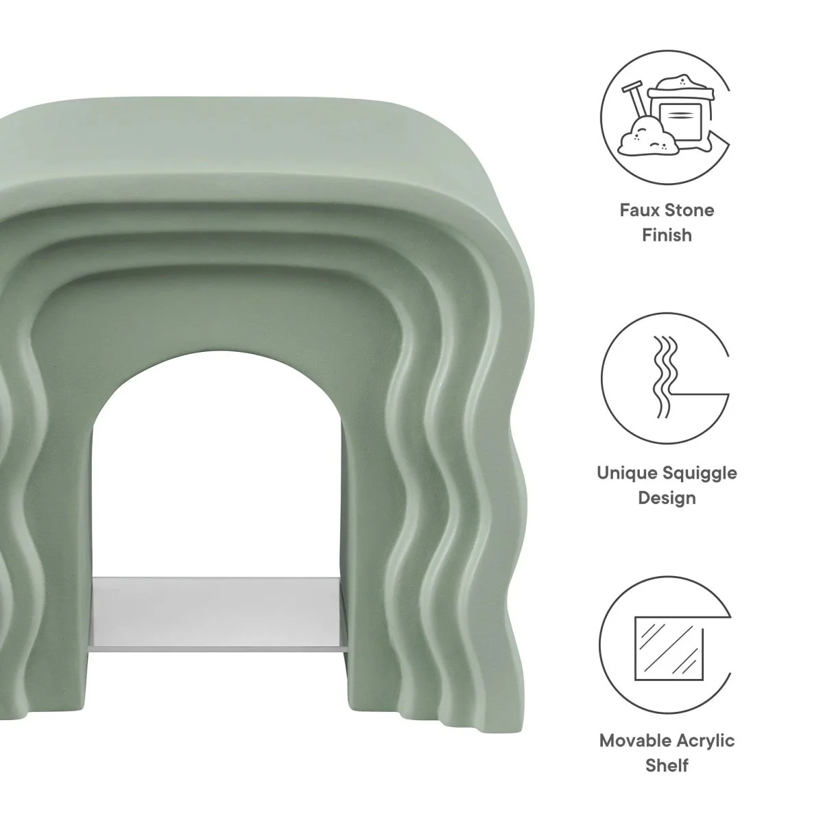 Squiggle Faux Stone Side Table with Acrylic Shelf – 19 Inch - Image 10
