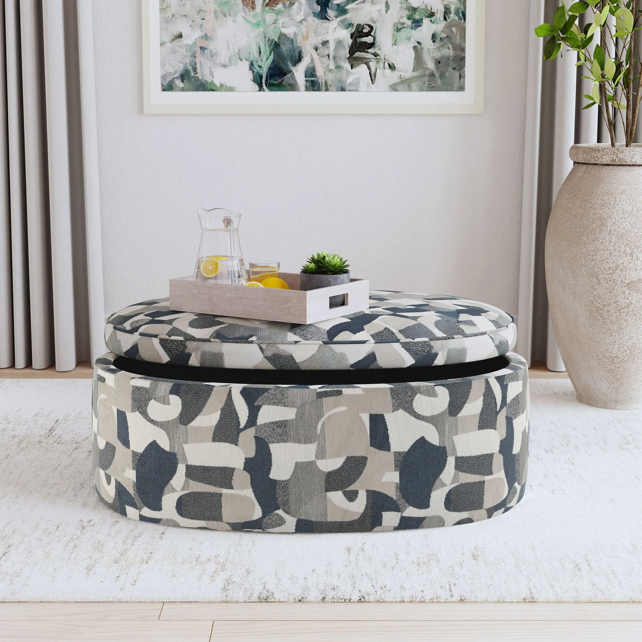 St. Helena - Oval Storage Ottoman With Removable Top - Indigo - Image 4