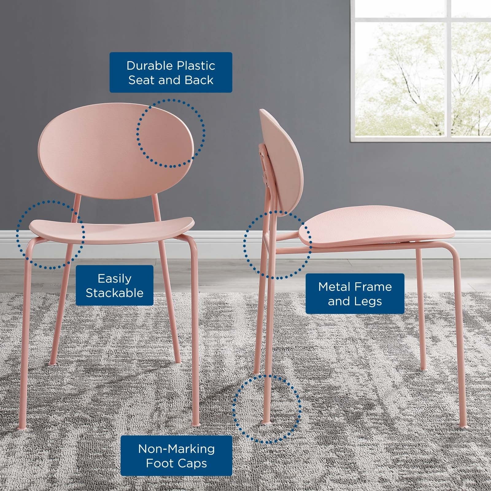 Stackable Molded Plastic Dining Side Chair Set with Metal Legs – Set of 2 - Image 9