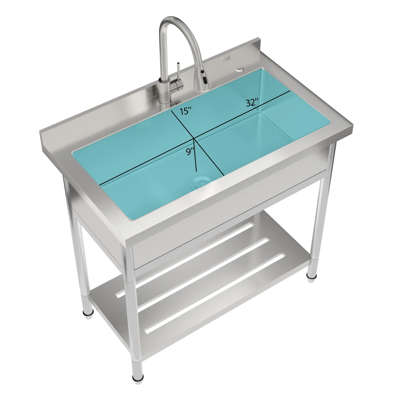 Stainless Steel Freestanding Utility Sink With Pull Out Faucet, Large Single Bowl - Brushed Nickel - Image 2