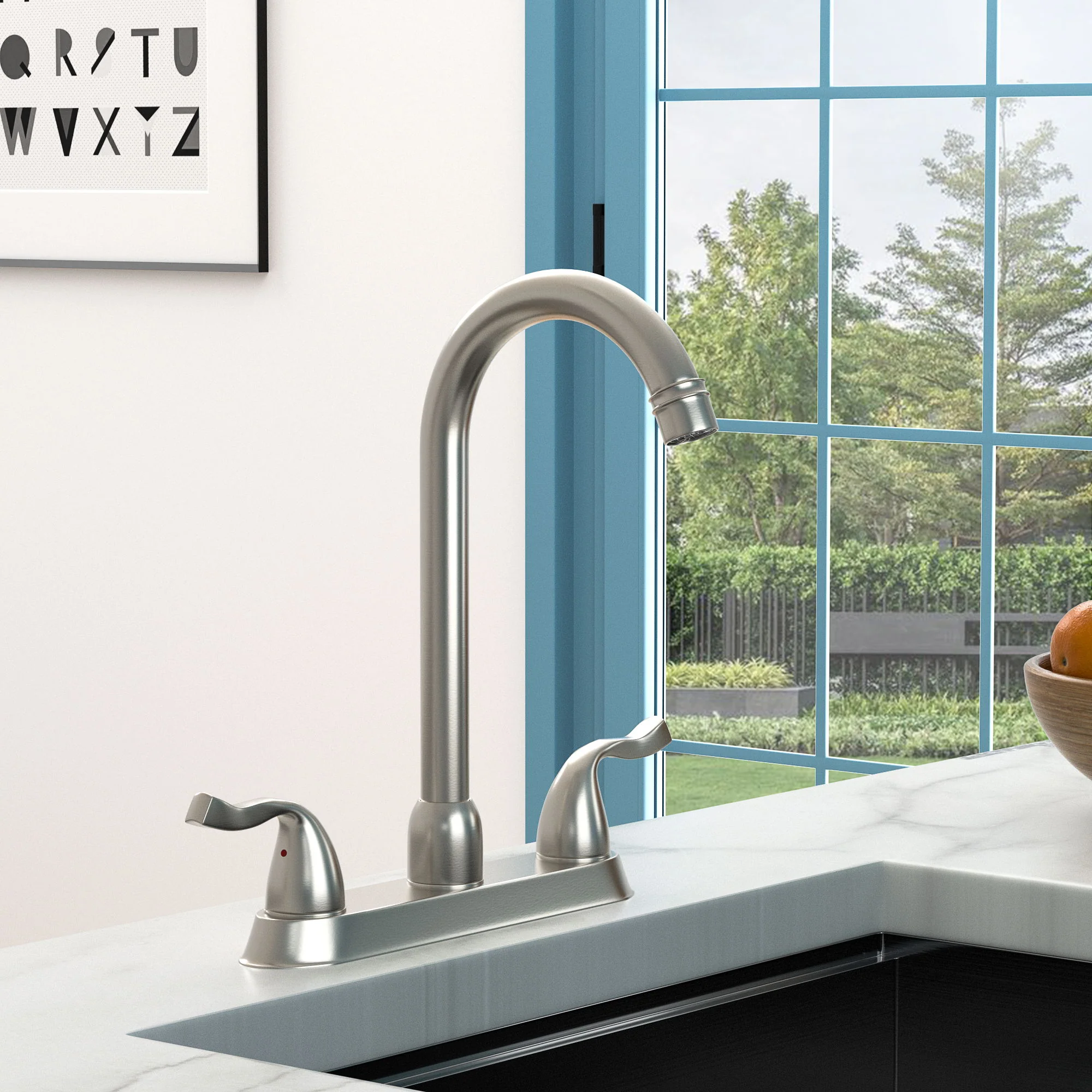 Stainless Steel Kitchen Sink Faucet With 2 Handles, 3 Hole Installation - Image 5