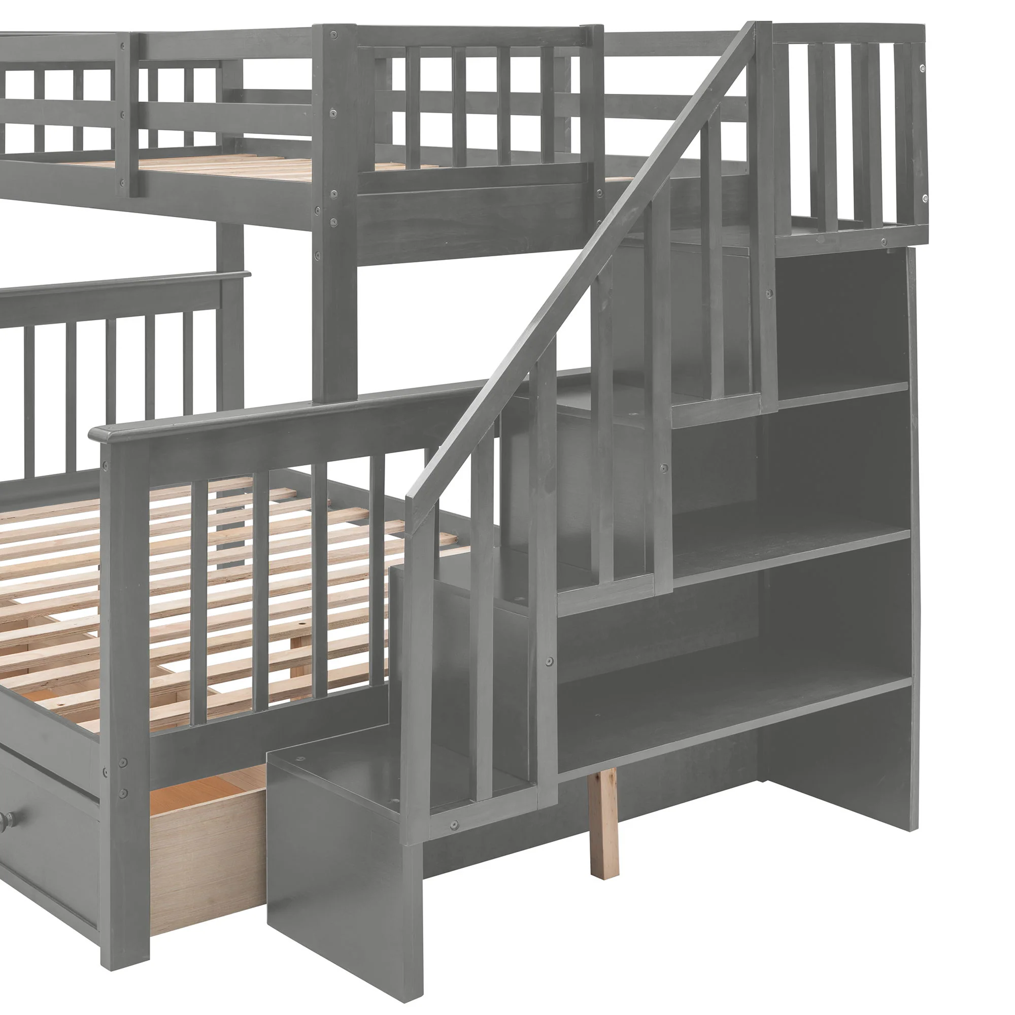 Stairway Bunk Bed With Storage And Guard Rail For Bedroom - Image 38