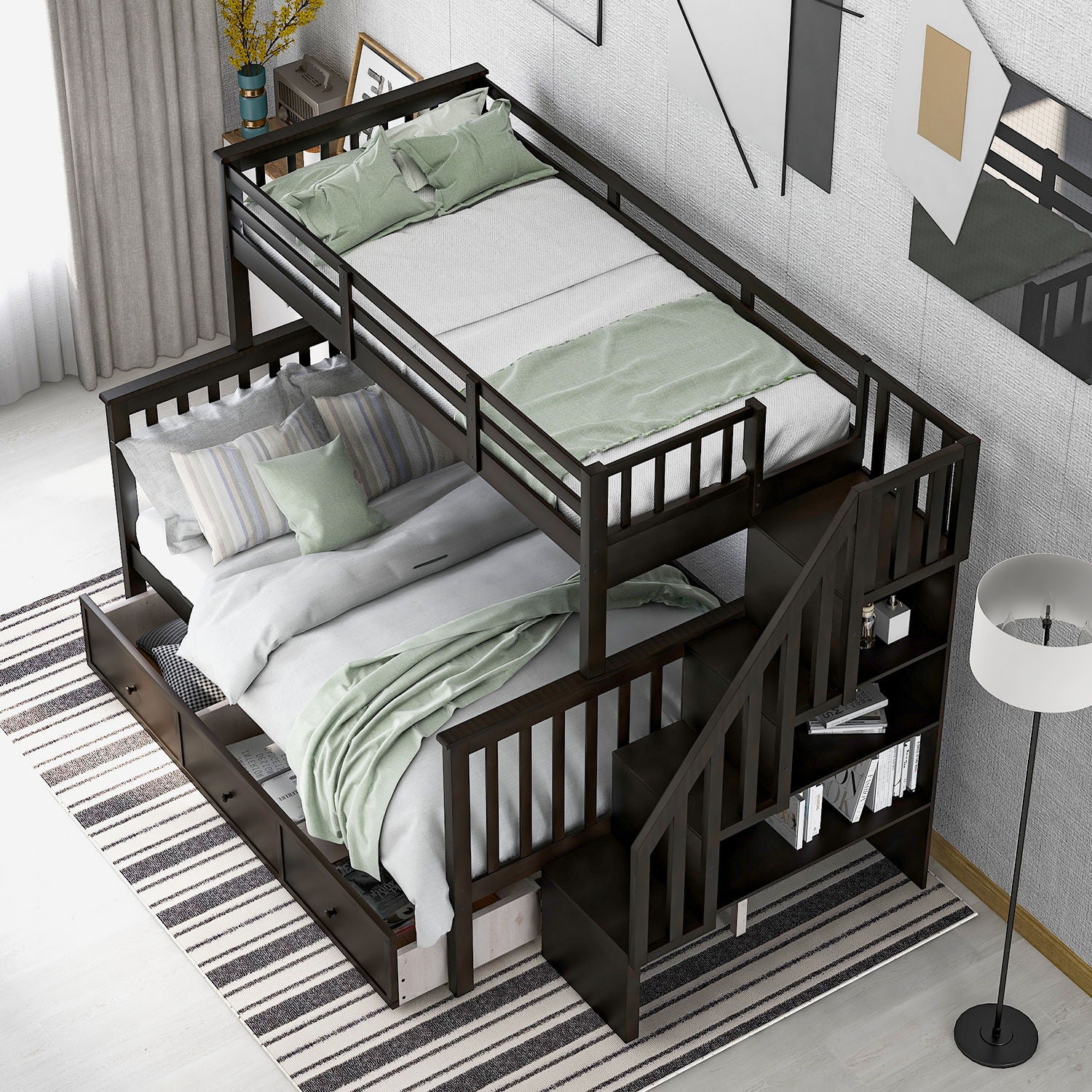 Stairway Bunk Bed With Storage And Guard Rail For Bedroom - Image 63