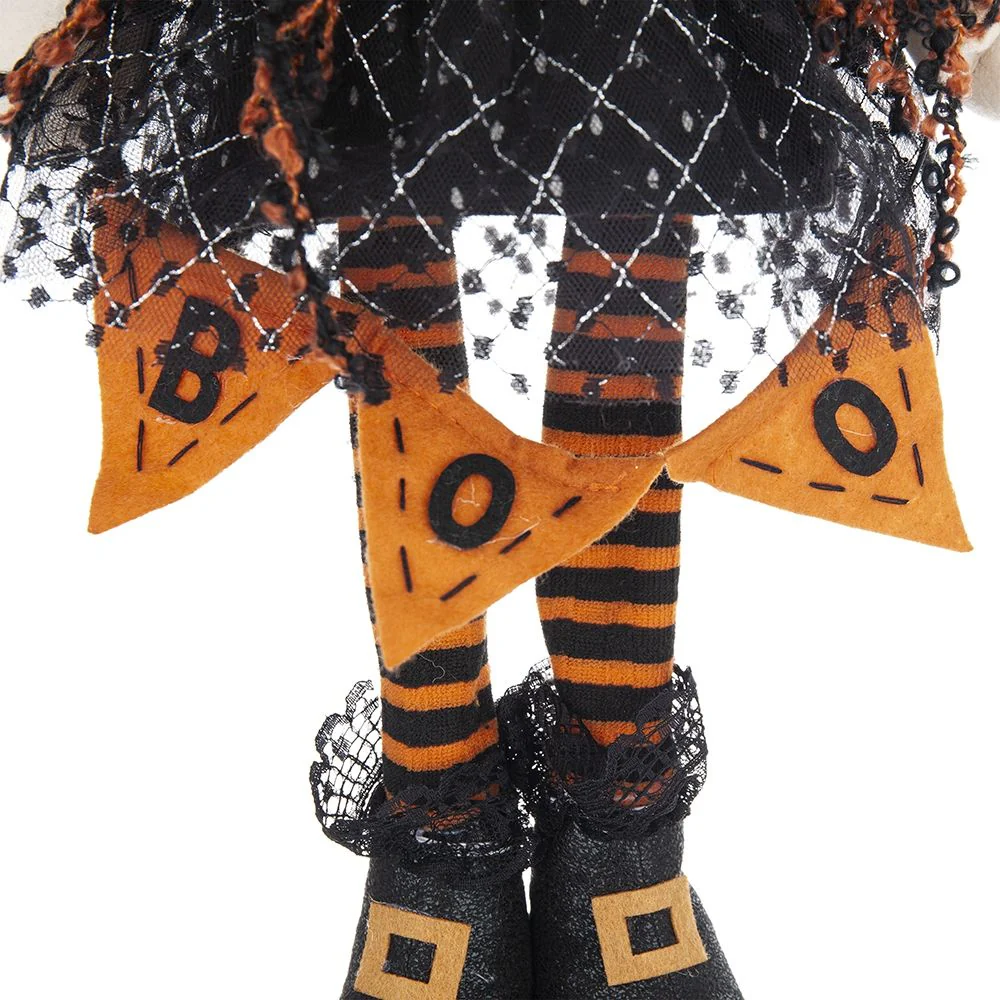 Standing Gnome With Banner & Spring Body, For Halloween Decor - Black / Orange / White - Image 2