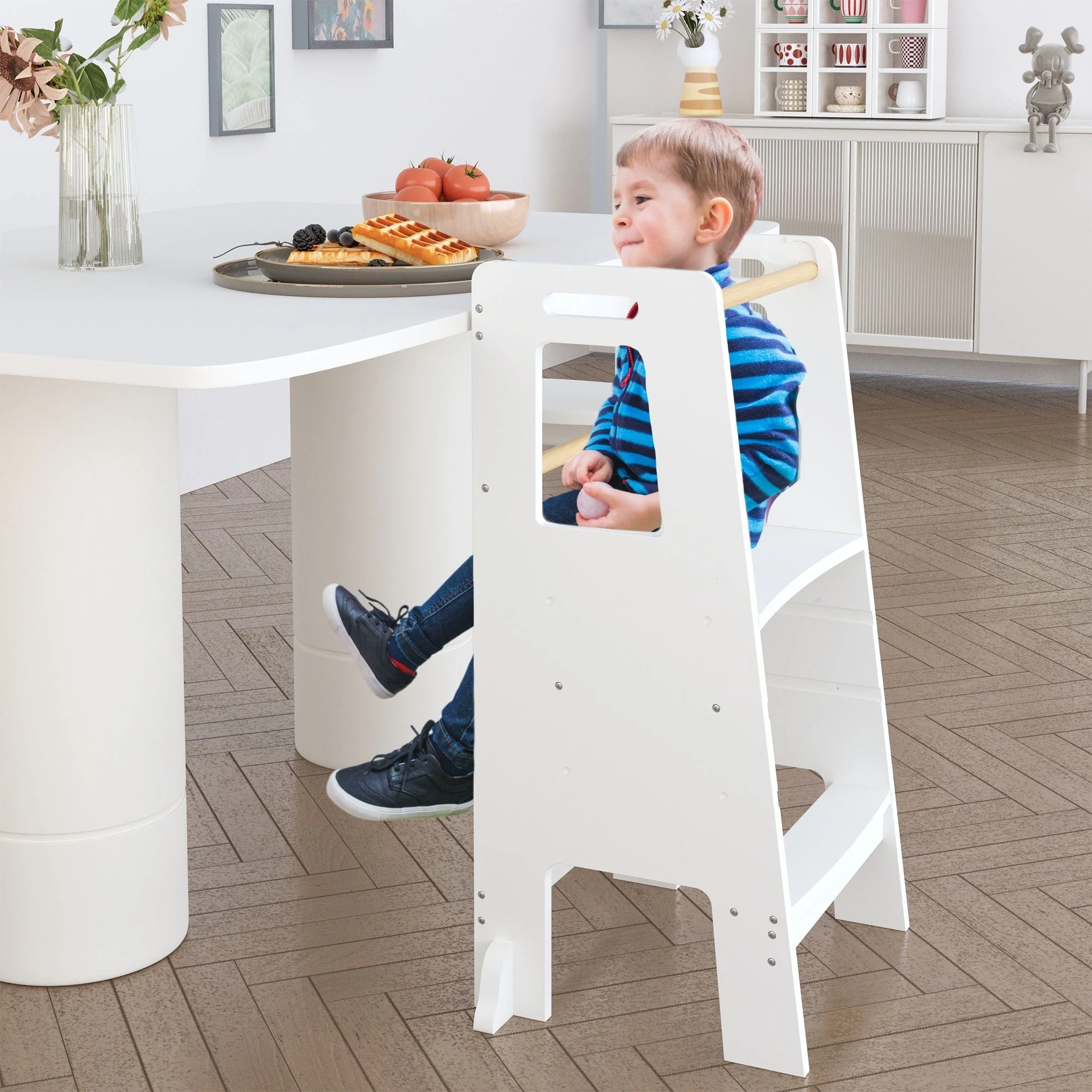 Standing Tower, Child Kitchen Step Stool Toddler, Montessori Stool Adjustable Height - White - Image 4