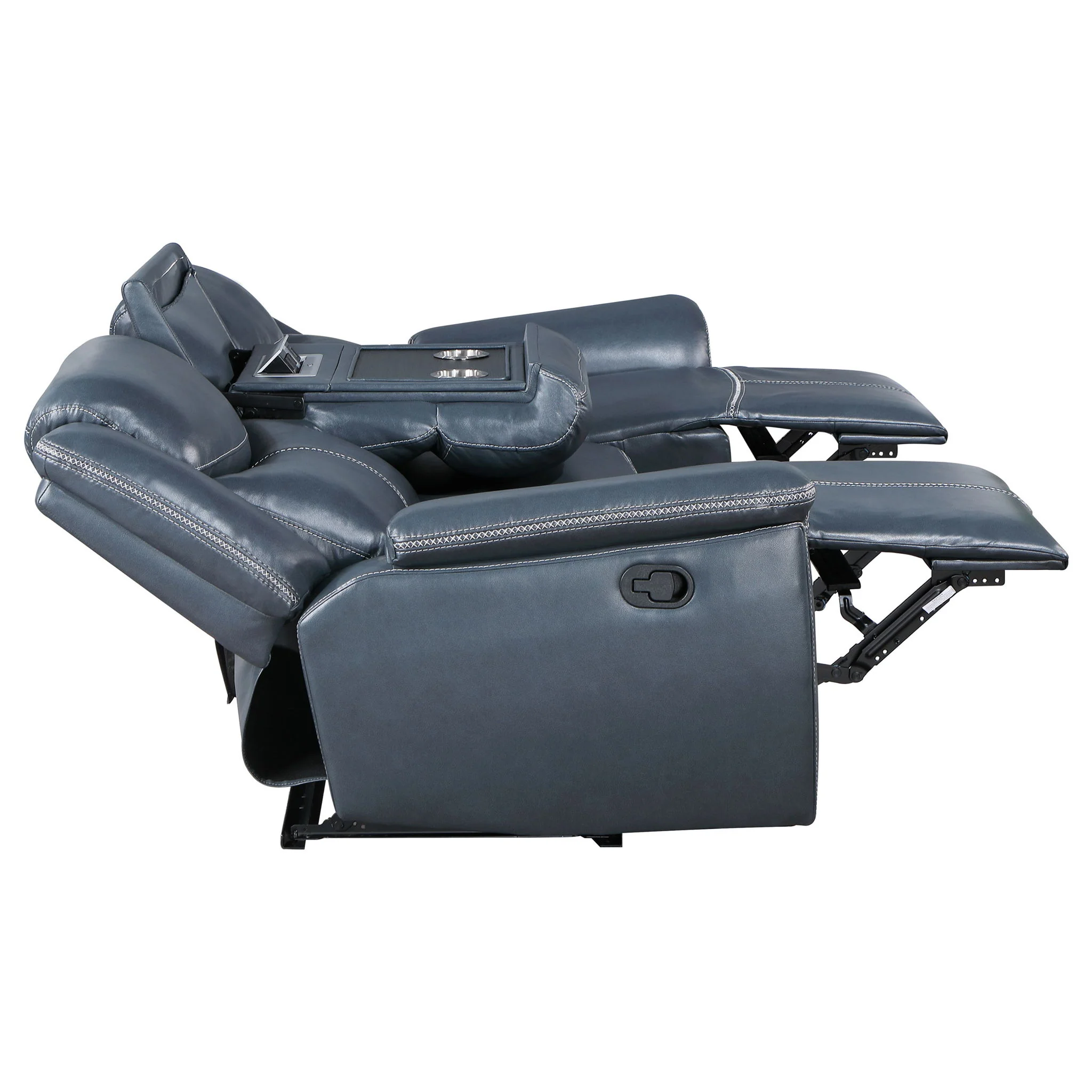 Stanwicke - Motion Reclining Sofa With Drop Down Table - Blue - Image 3