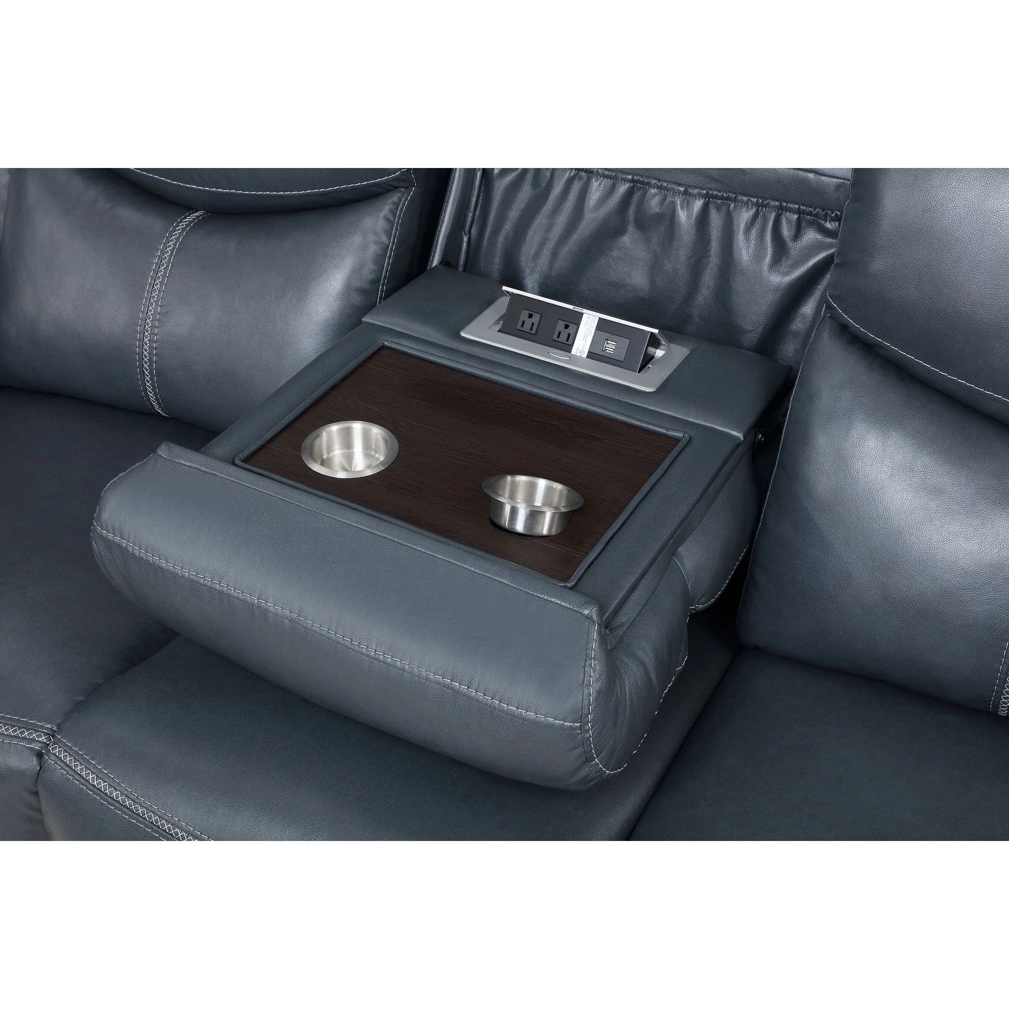 Stanwicke - Motion Reclining Sofa With Drop Down Table - Blue - Image 9