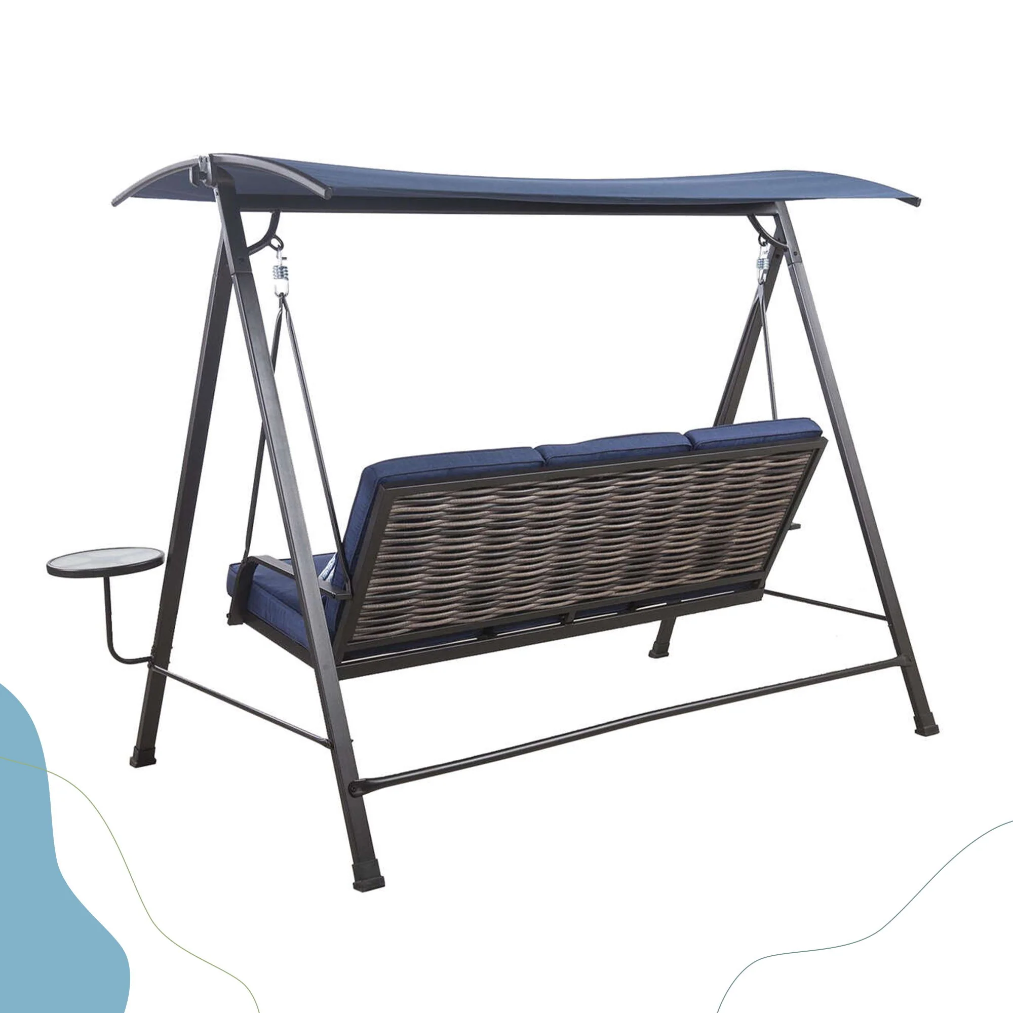 Steel 3 Seater Swing Porch Swing With Canopy - Blue - Image 3