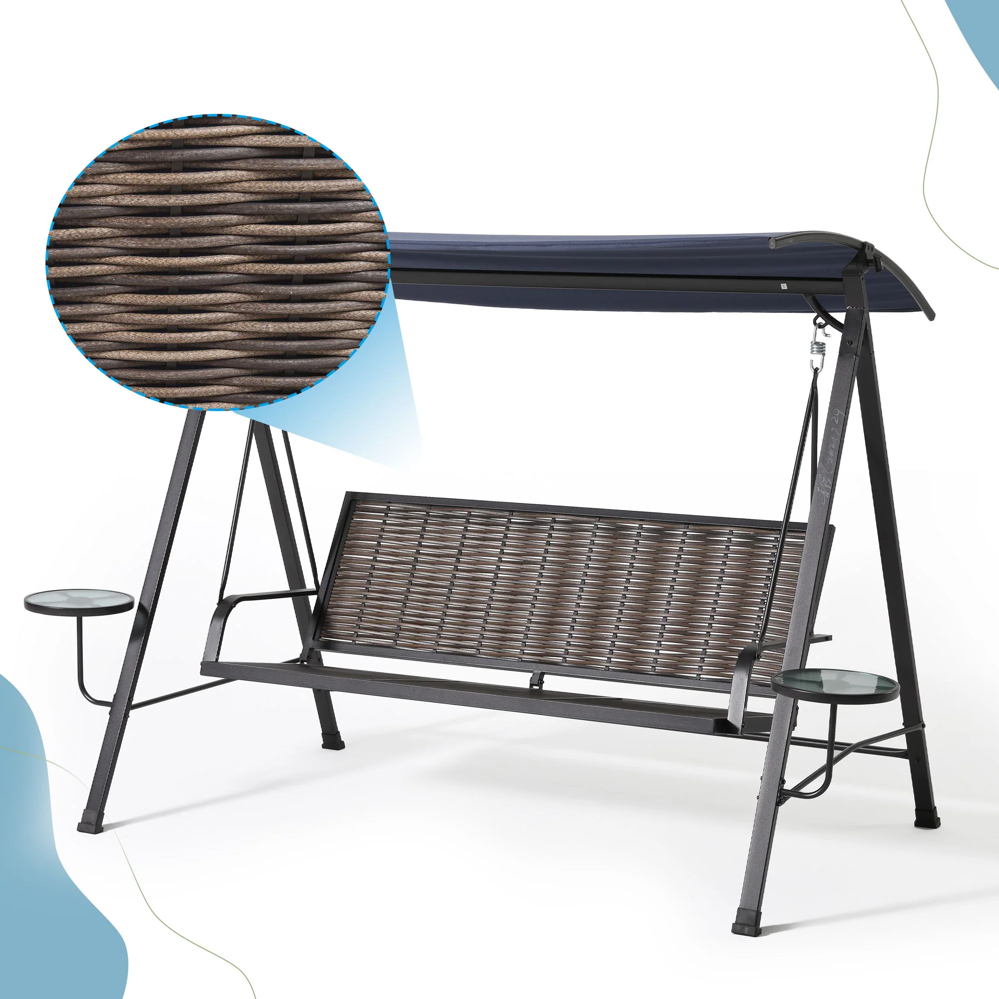 Steel 3 Seater Swing Porch Swing With Canopy - Blue - Image 9