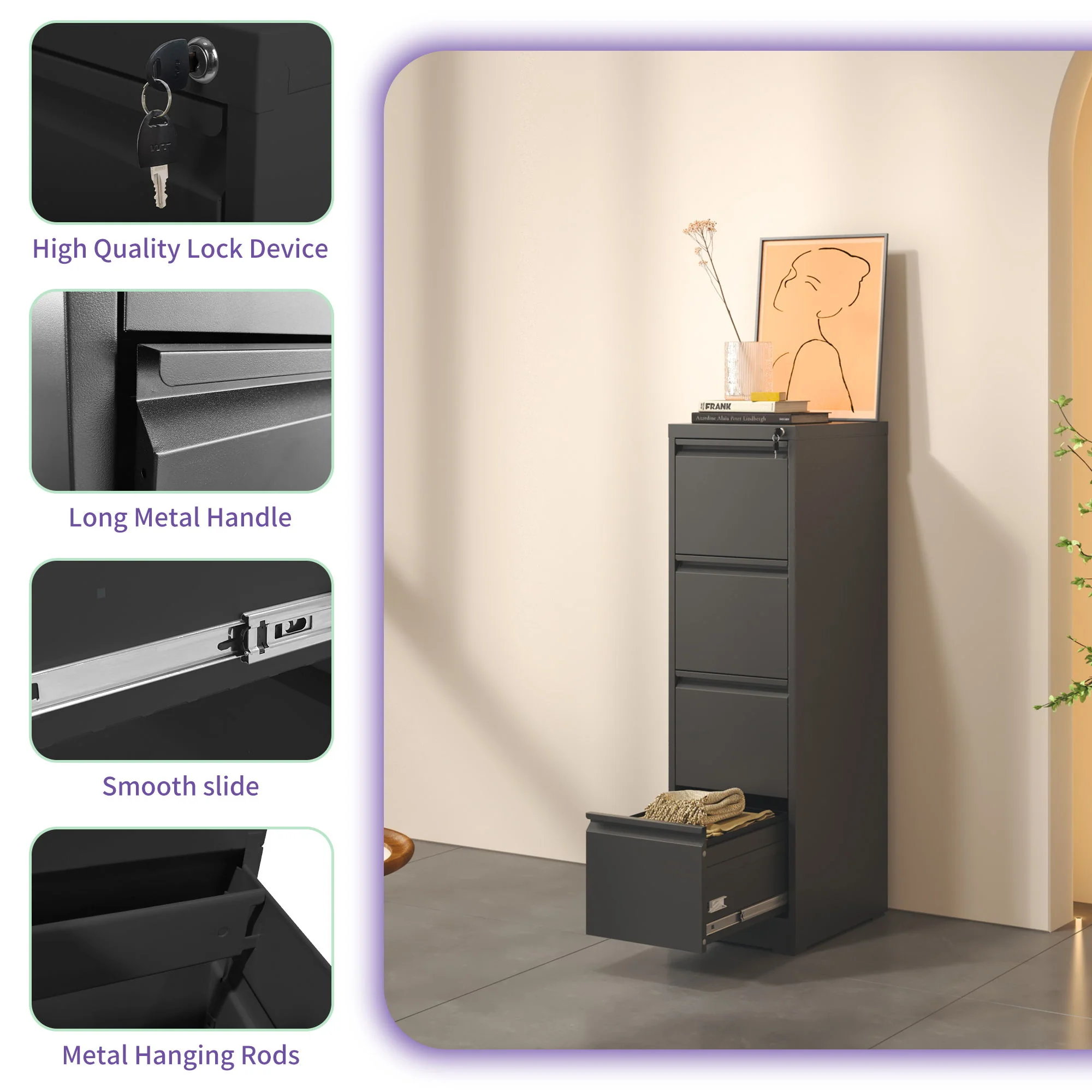 Steel Drawer Vertical File Cabinet With Lock For A4 Legal / Letter Size - Image 25