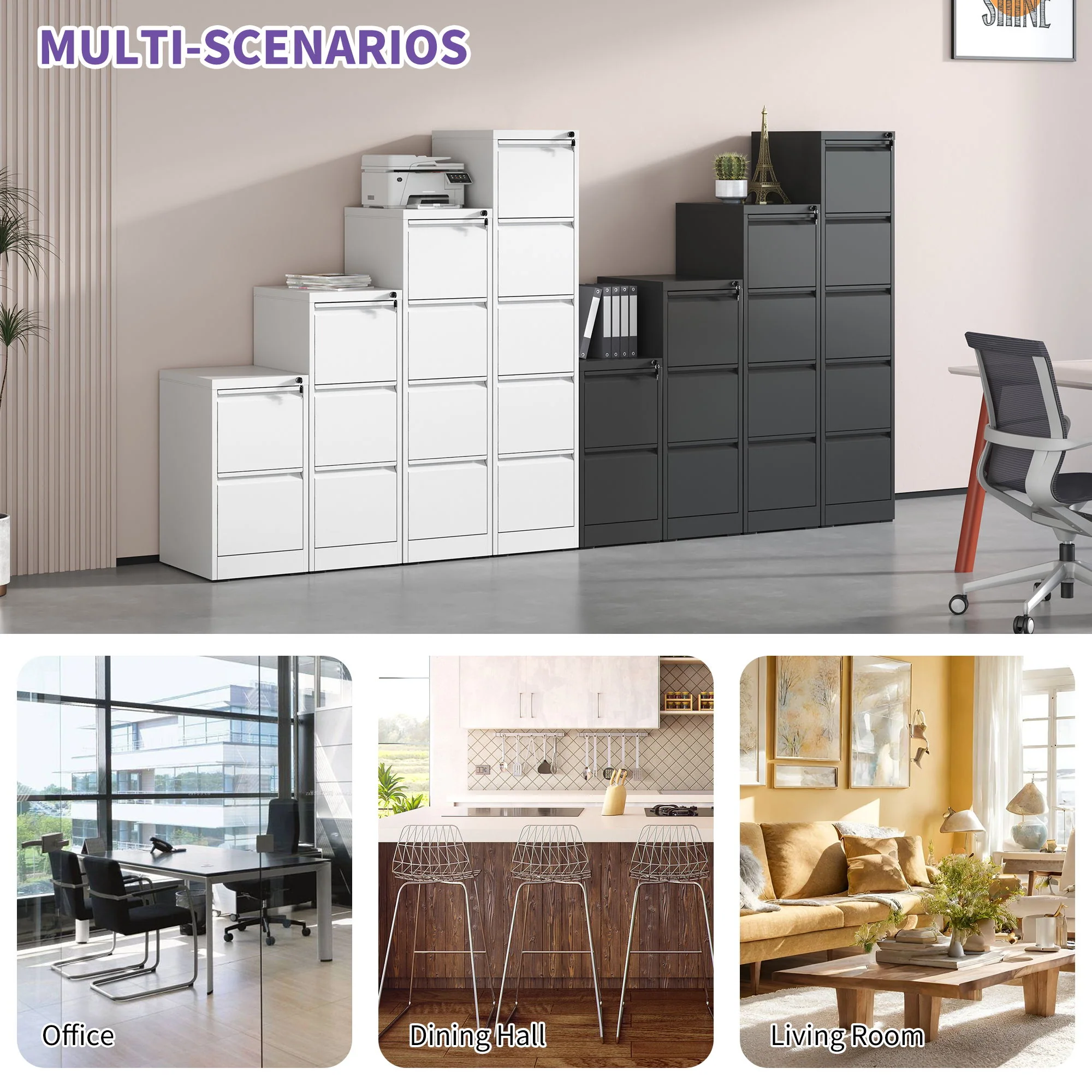 Steel Drawer Vertical File Cabinet With Lock For A4 Legal / Letter Size - Image 51