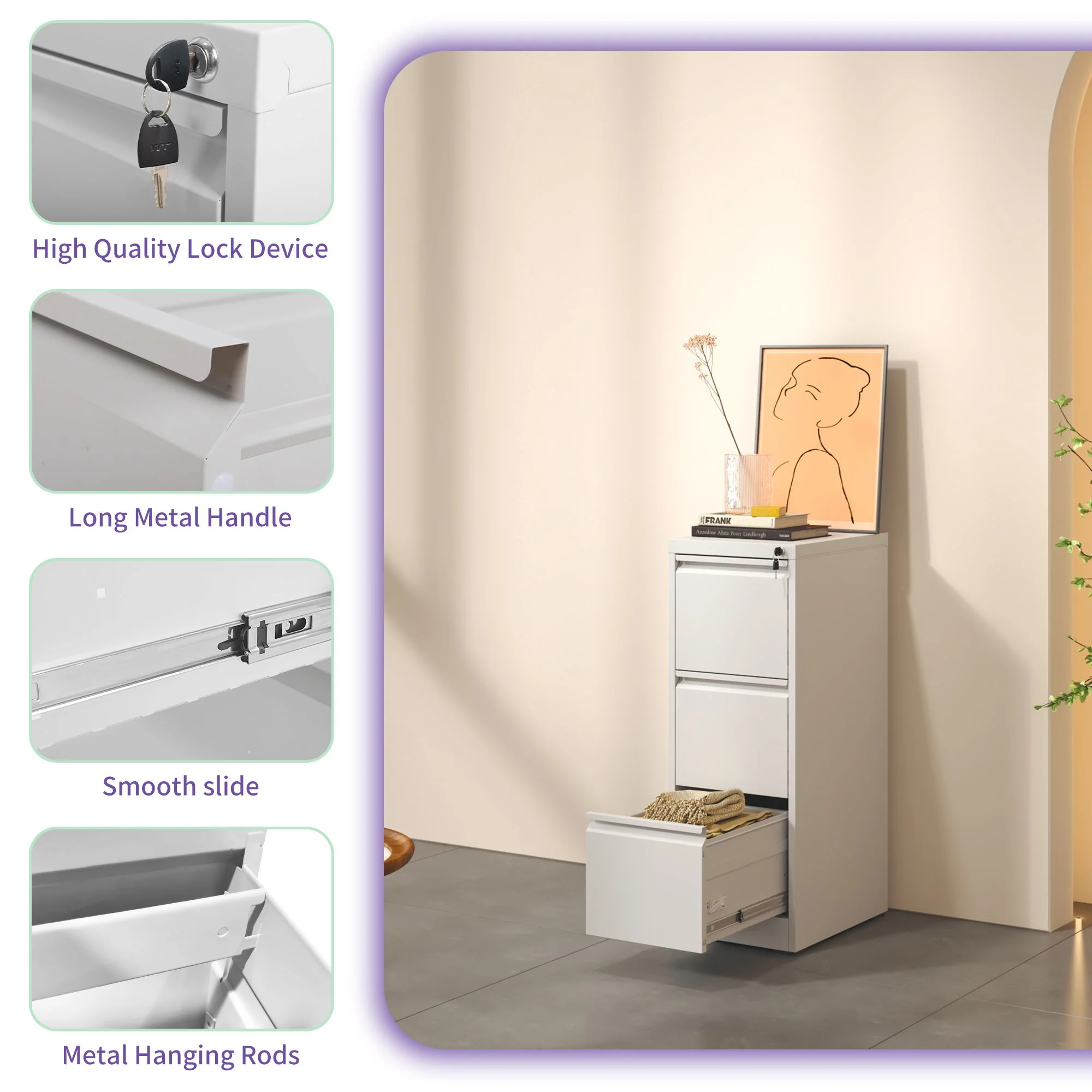 Steel Drawer Vertical File Cabinet With Lock For A4 Legal / Letter Size - Image 56