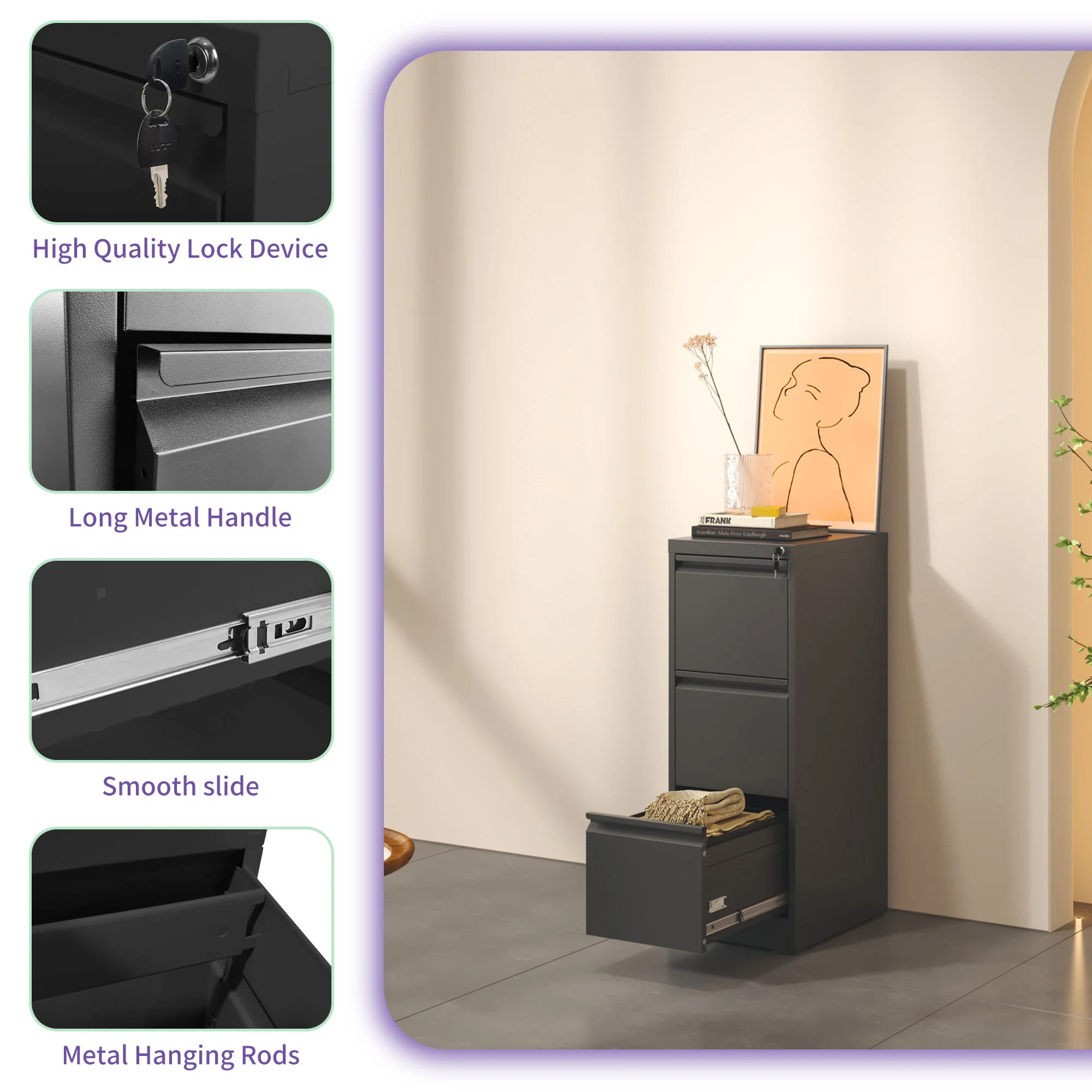 Steel Drawer Vertical File Cabinet With Lock For A4 Legal / Letter Size - Image 57
