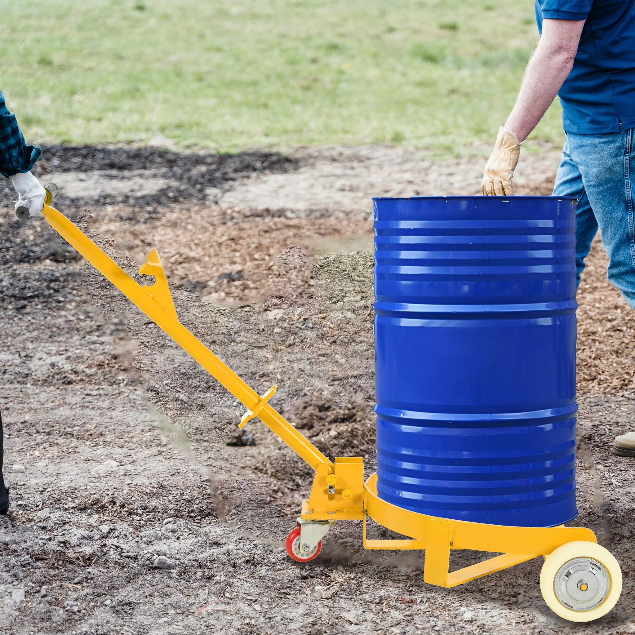 Steel Drum Dolly 55 Gallon Capacity Oil Barrel Mover With Wheels Low Profile Caddy - Yellow - Image 4