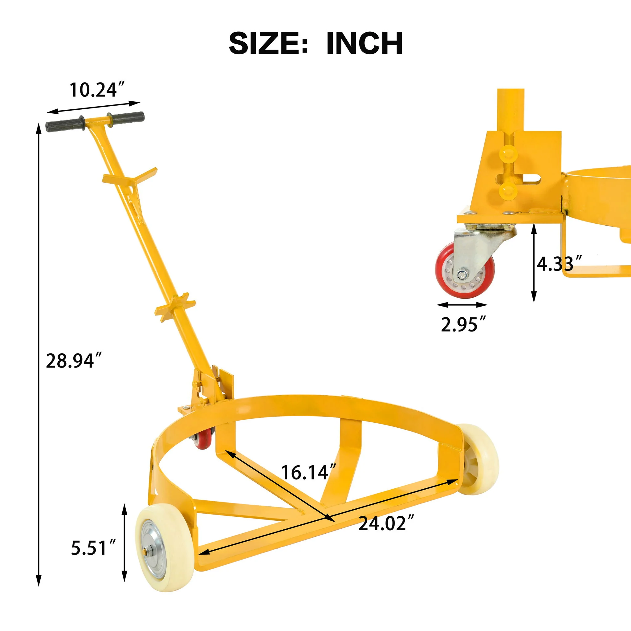 Steel Drum Dolly 55 Gallon Capacity Oil Barrel Mover With Wheels Low Profile Caddy - Yellow - Image 7
