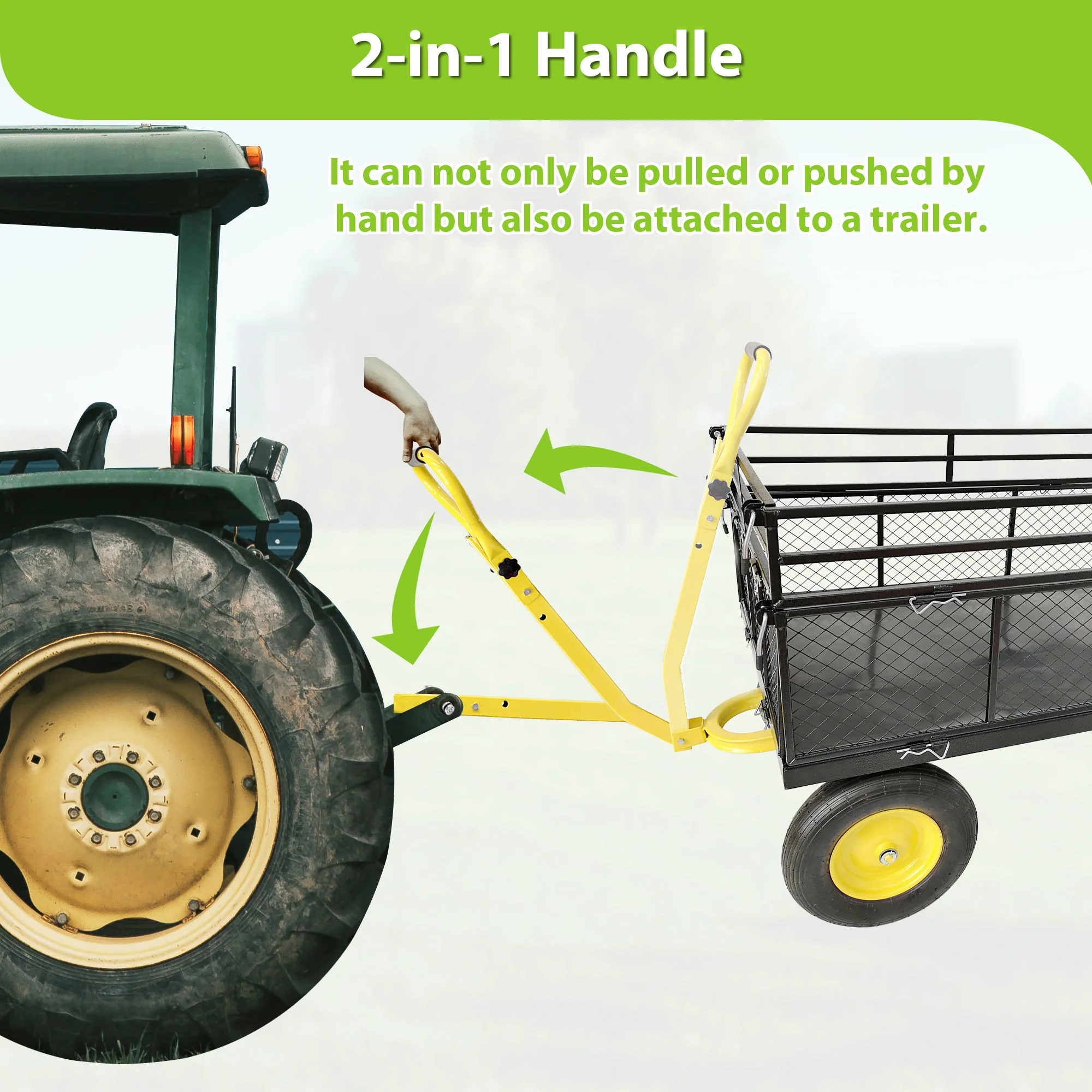 Steel Garden Cart, Heavy Duty 1400 Lbs Capacity, With Removable Mesh Sides To Convert Into Flatbed, Utility Metal Wagon With 2-In-1 Handle And 16 In Tires, Perfect For Garden, Farm, Yard - Black - Image 5