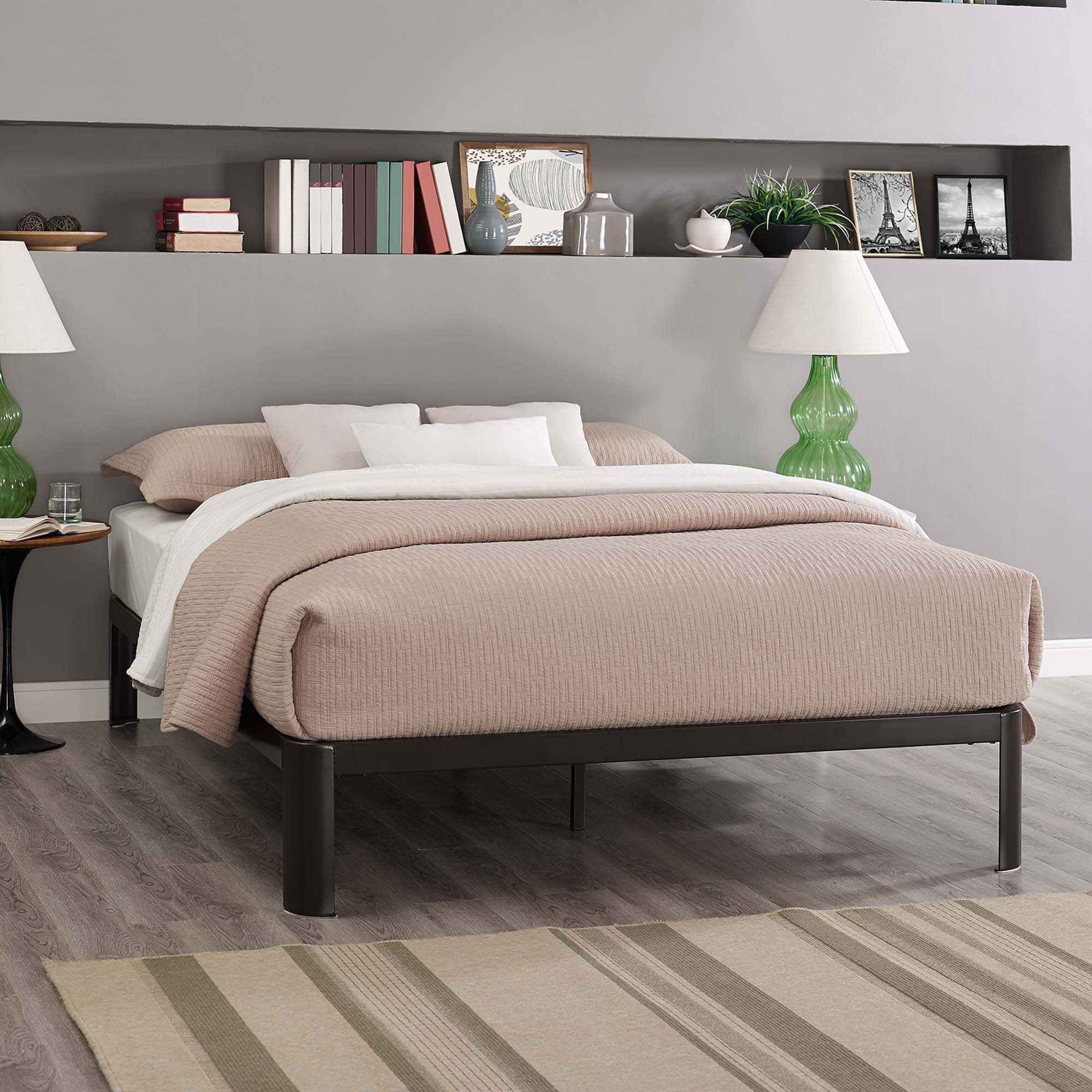 Steel Platform Bed Frame with Wood Slat Support - Image 15