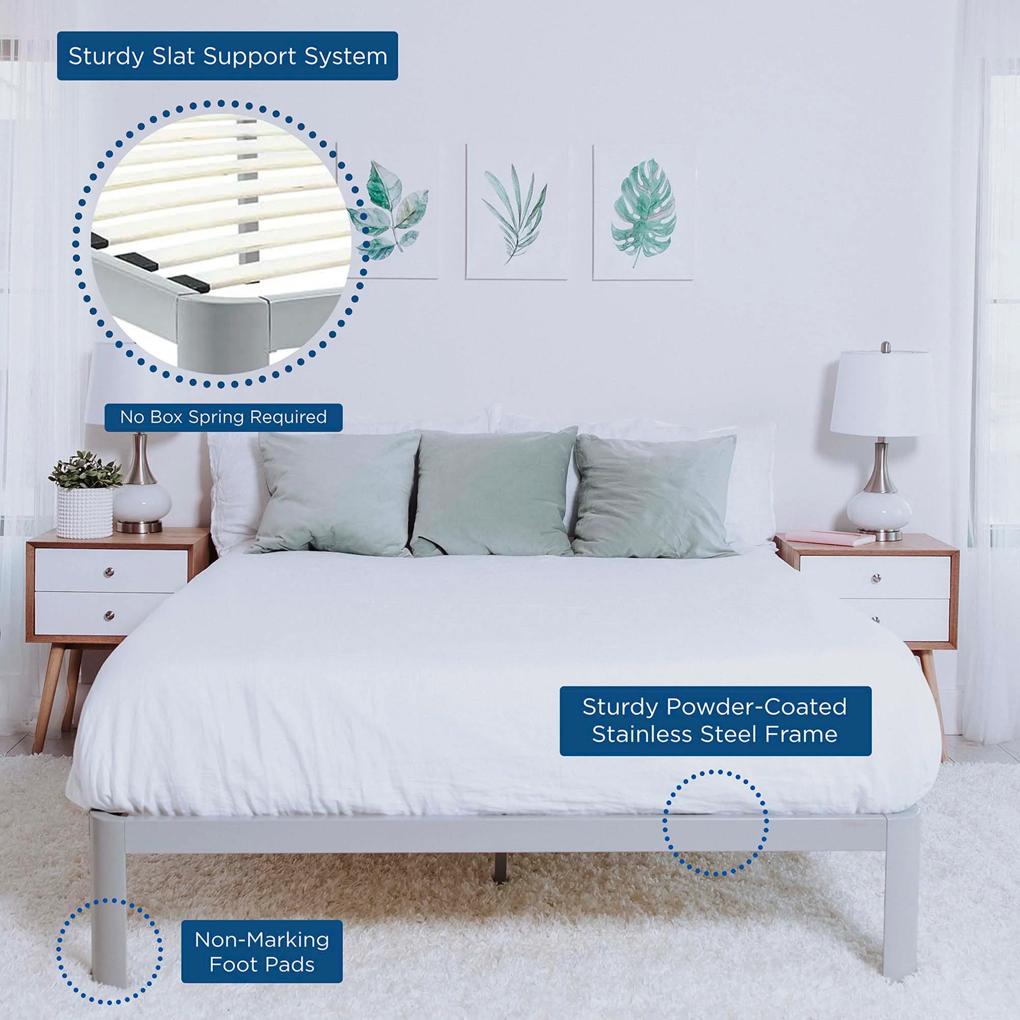 Steel Platform Bed Frame with Wood Slat Support - Image 17
