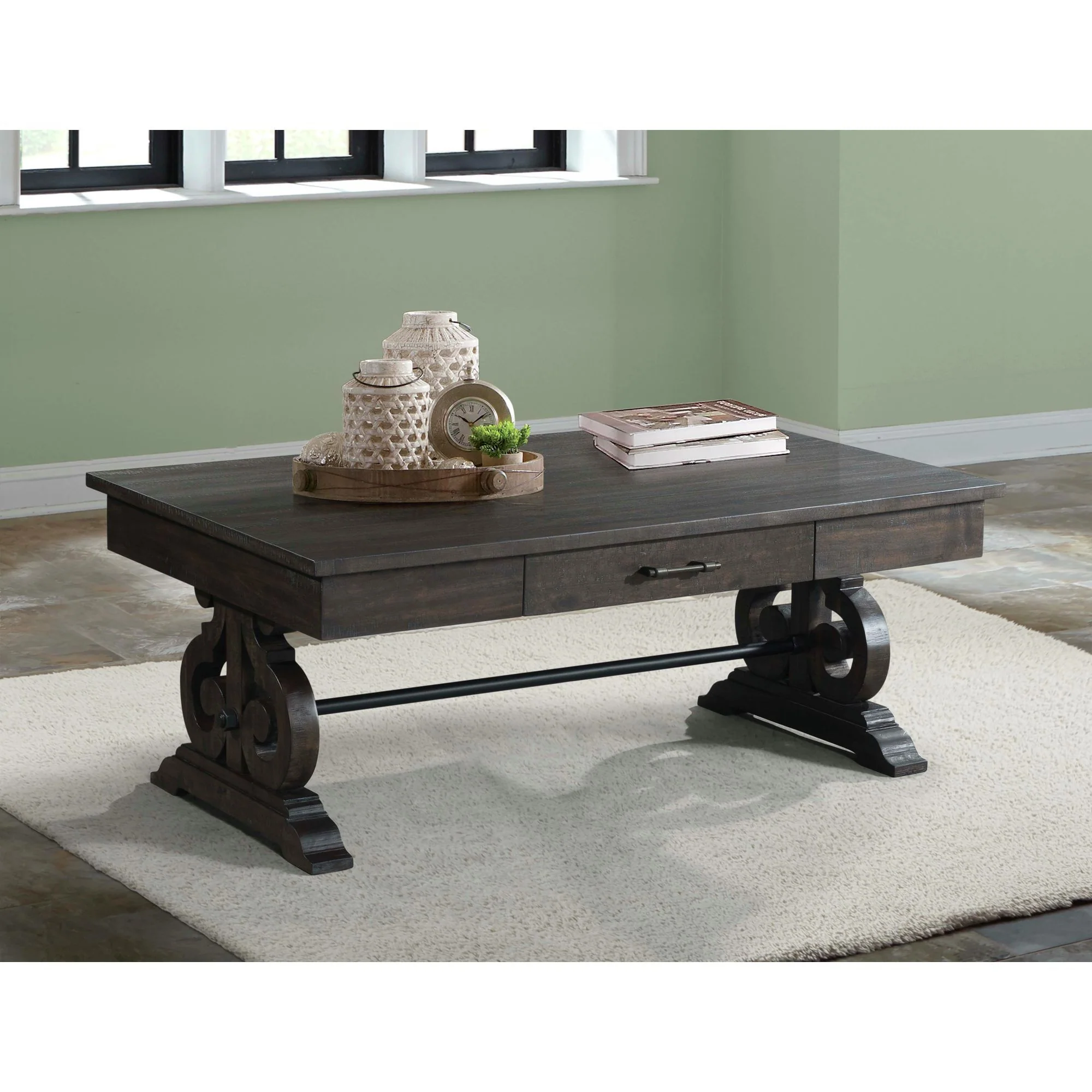 Stone - Coffee Table With PU Base - Dark Walnut - Image 6