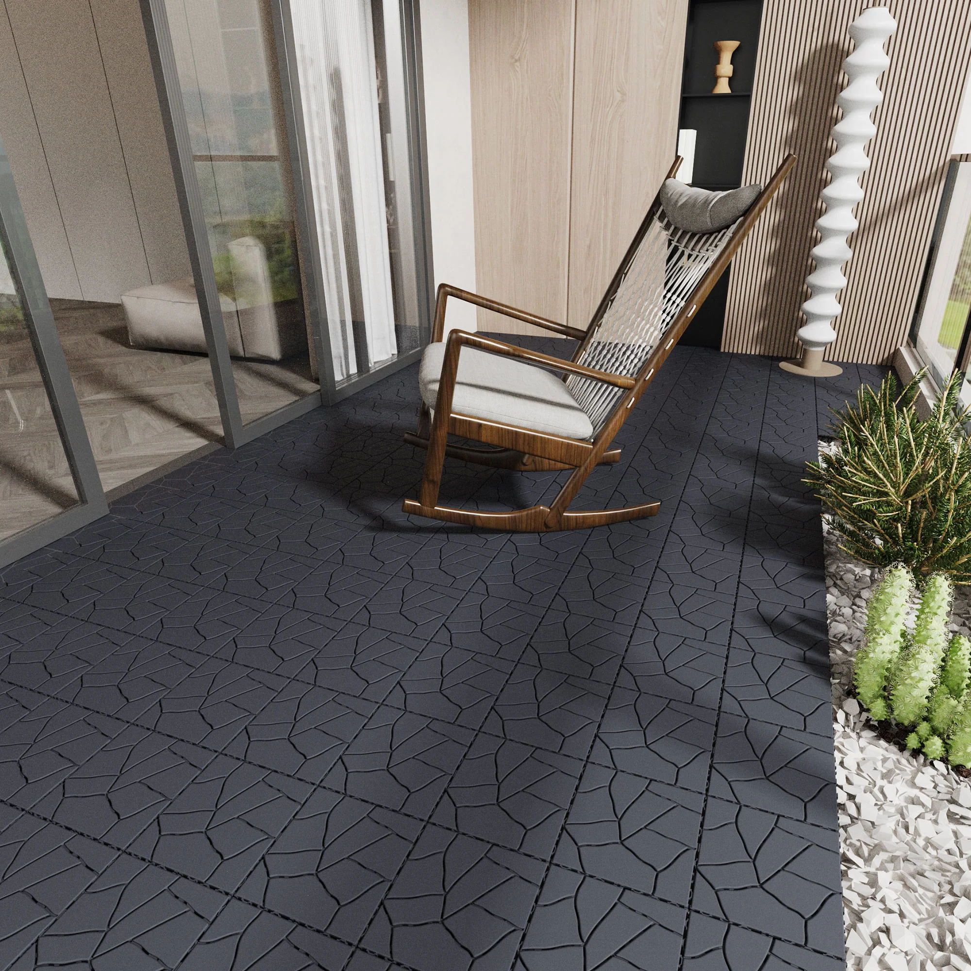Stone Style Patio Deck Tiles For Porch (Set of 44) - Gray - Image 3