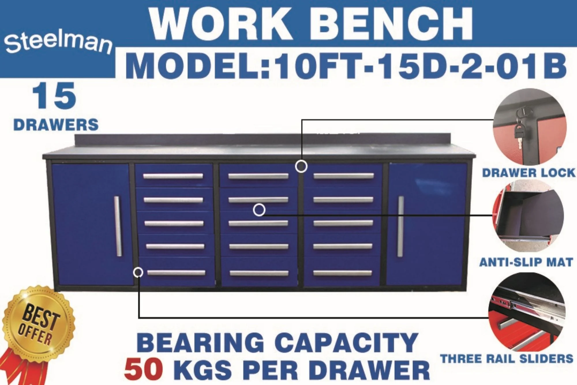 Storage Cabinet With Work Bench (15 Drawers And 2 Cabinets) - Image 12