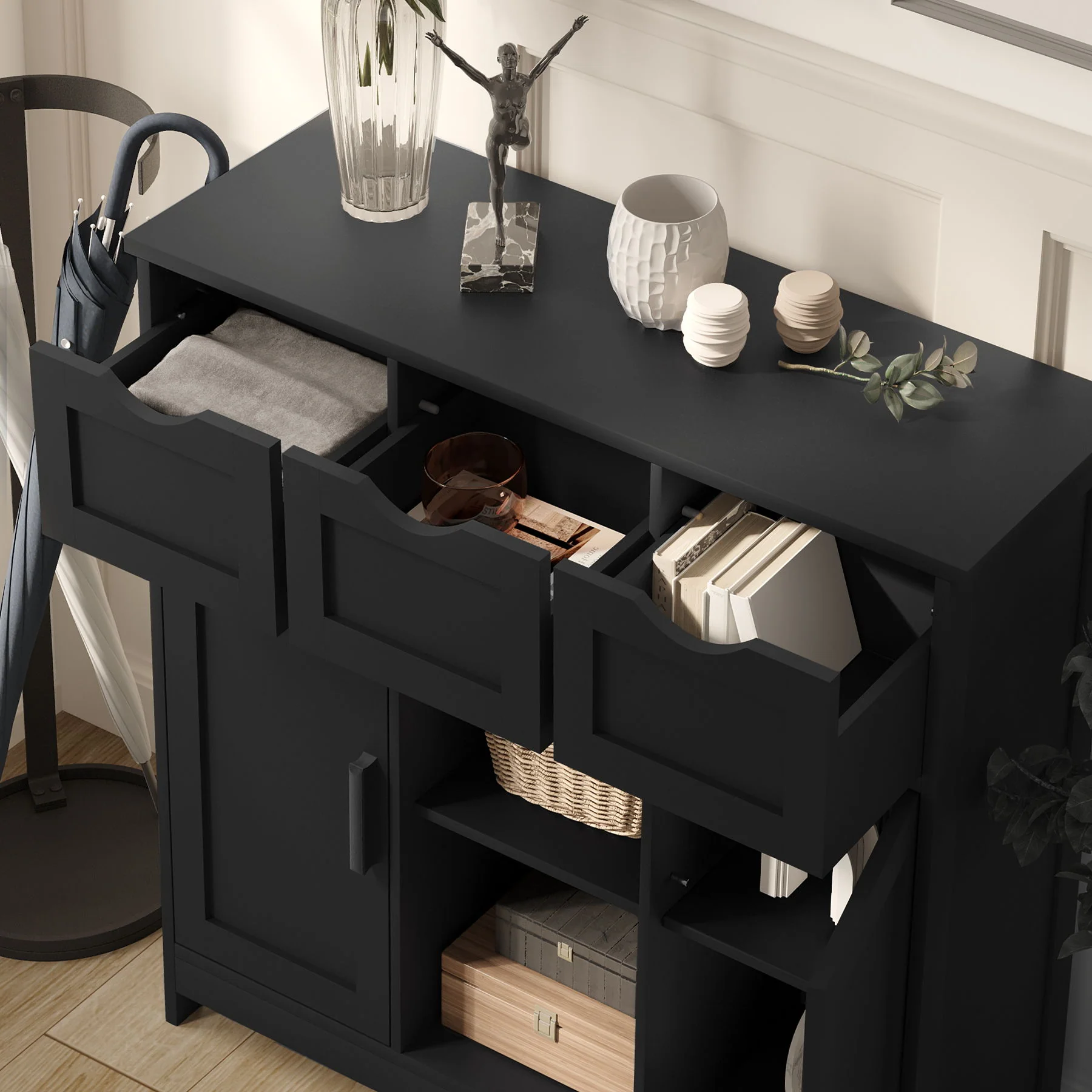 Storage Cabinet Wooden Floor Accent 31in x 12in with Drawers Shelves - Image 13