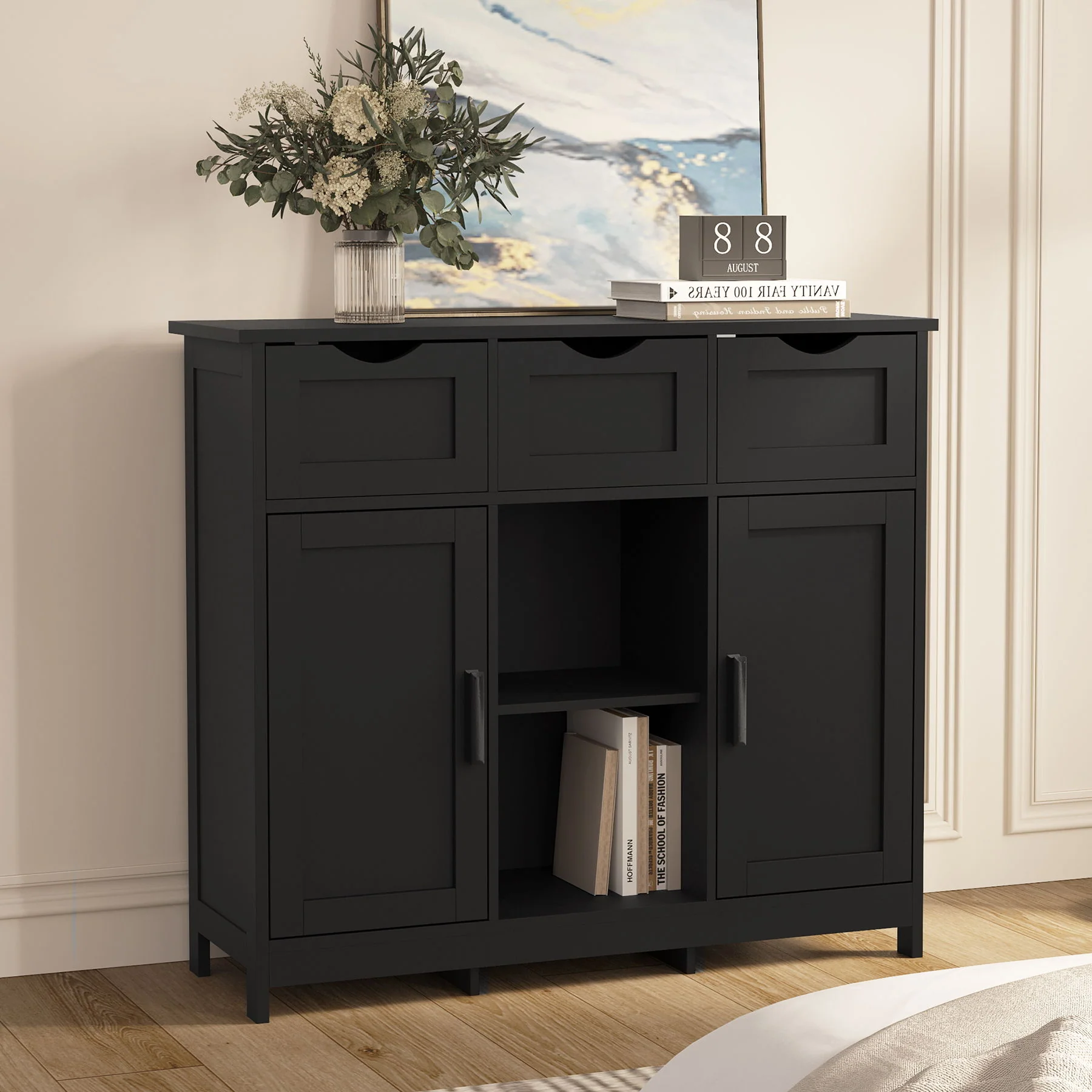 Storage Cabinet Wooden Floor Accent 31in x 12in with Drawers Shelves - Image 9