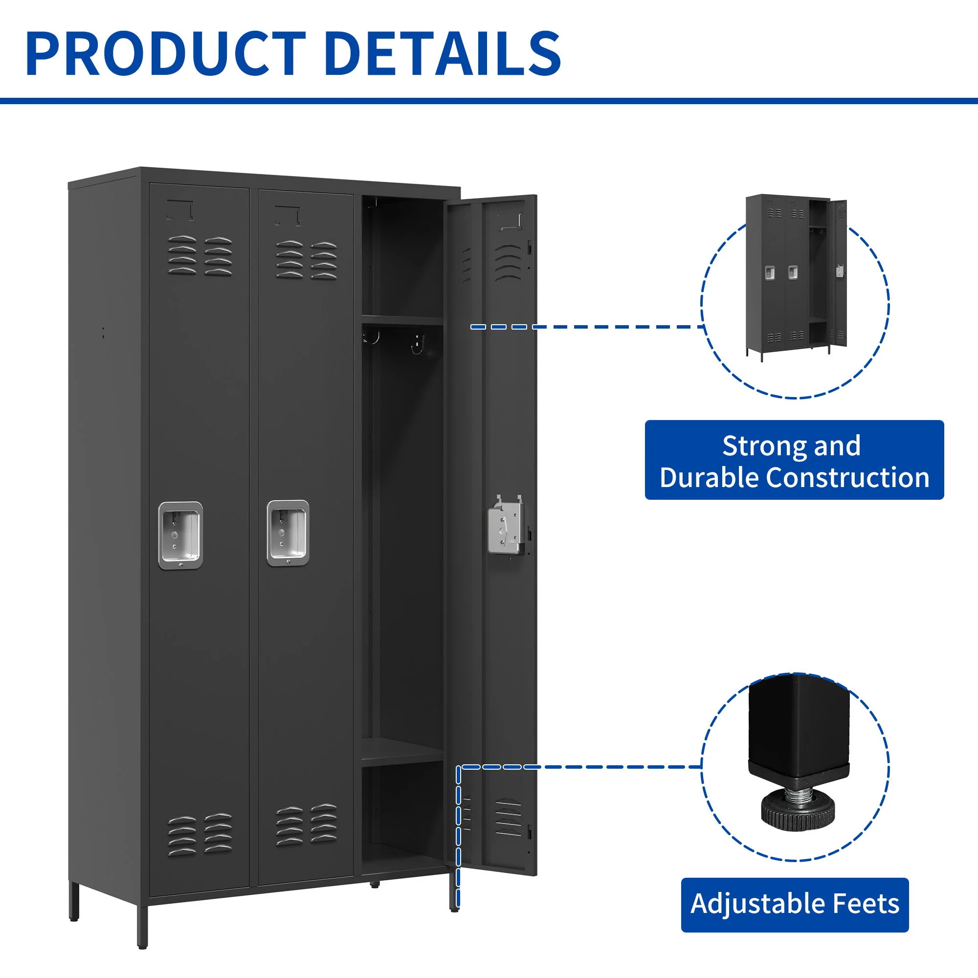 Storage Locker Cabinet With Locks For Employees, Home Gym Office School Garage - Black - Image 5
