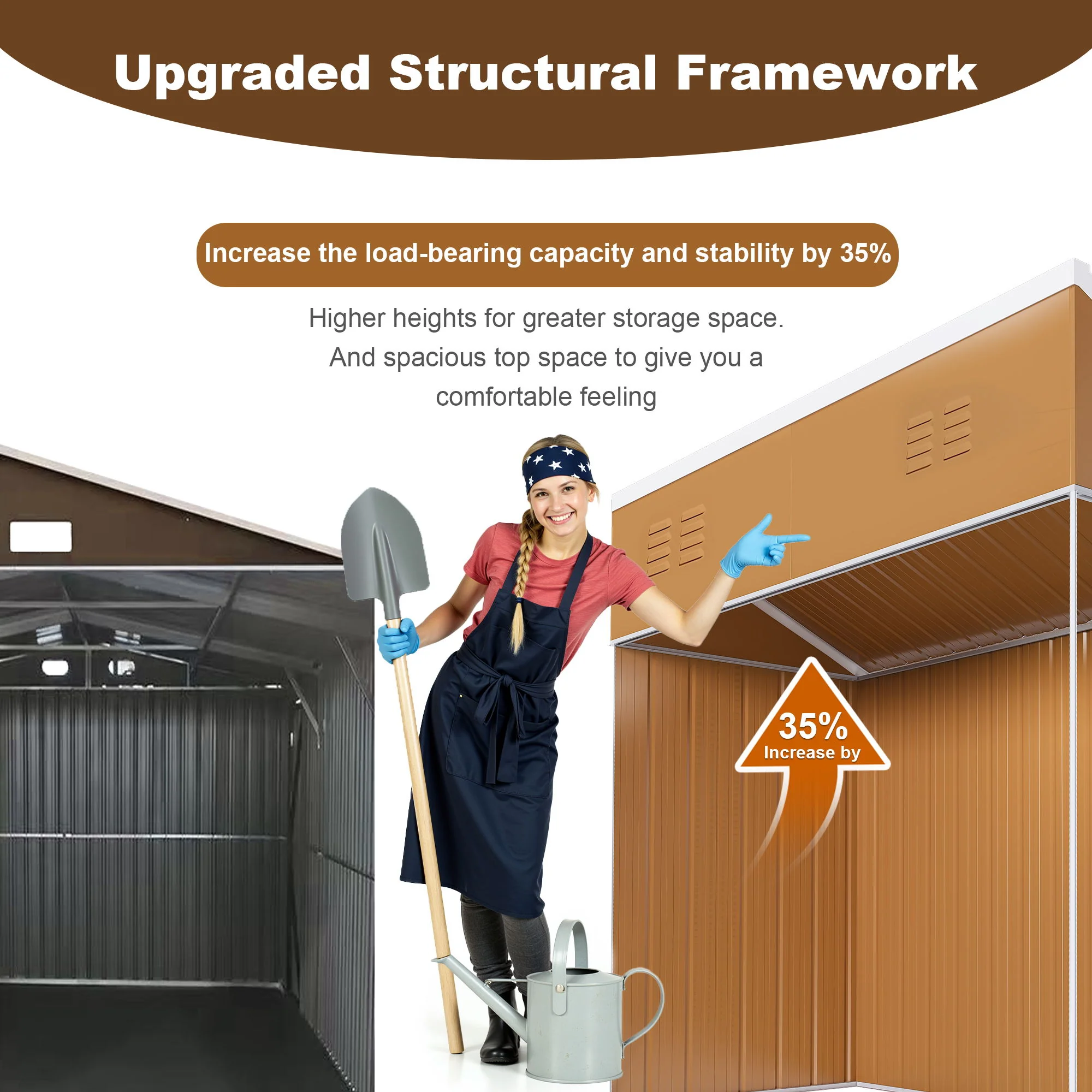 Storage Shed Garden Building Heavy Duty Weatherproof Iron 8x4ft Brown - Image 3