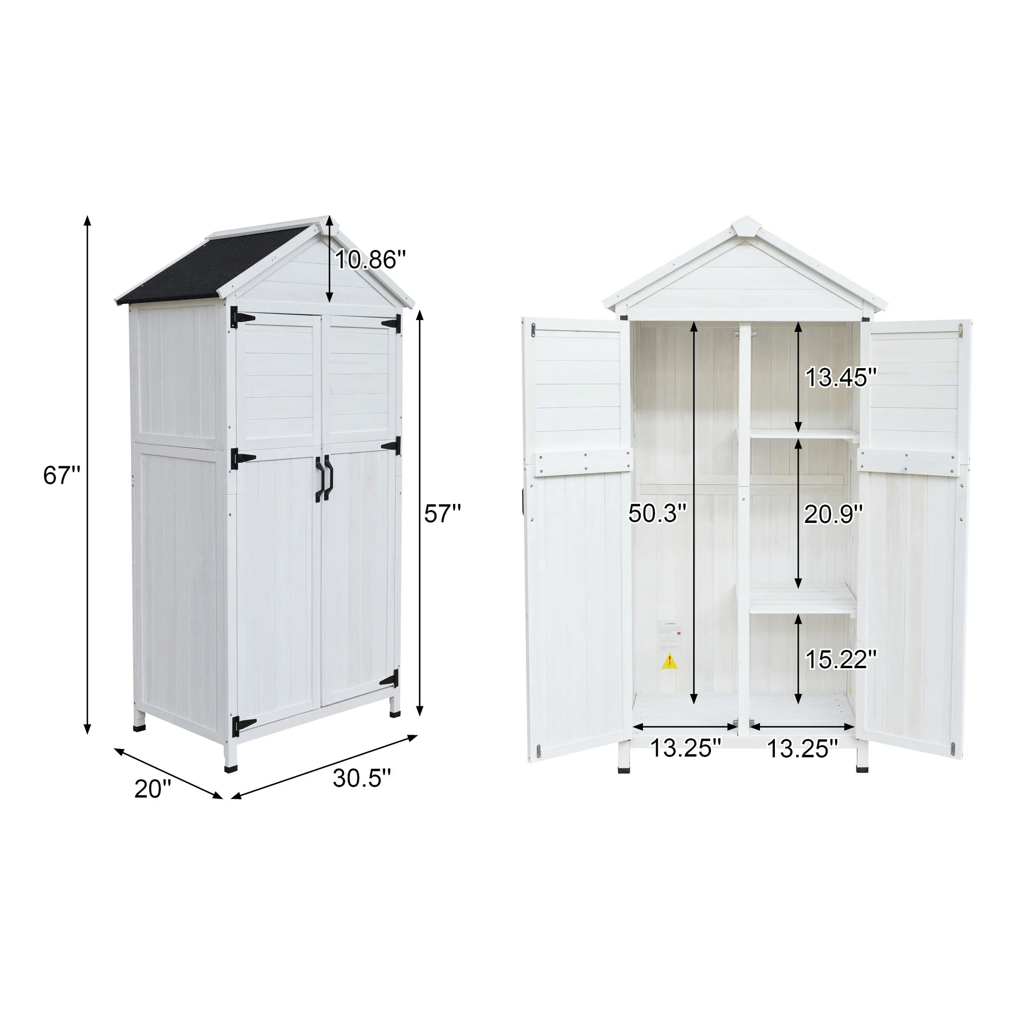 Storage Shed Garden Building Outdoor Tool Organizer Wood 34x67in White - Image 7
