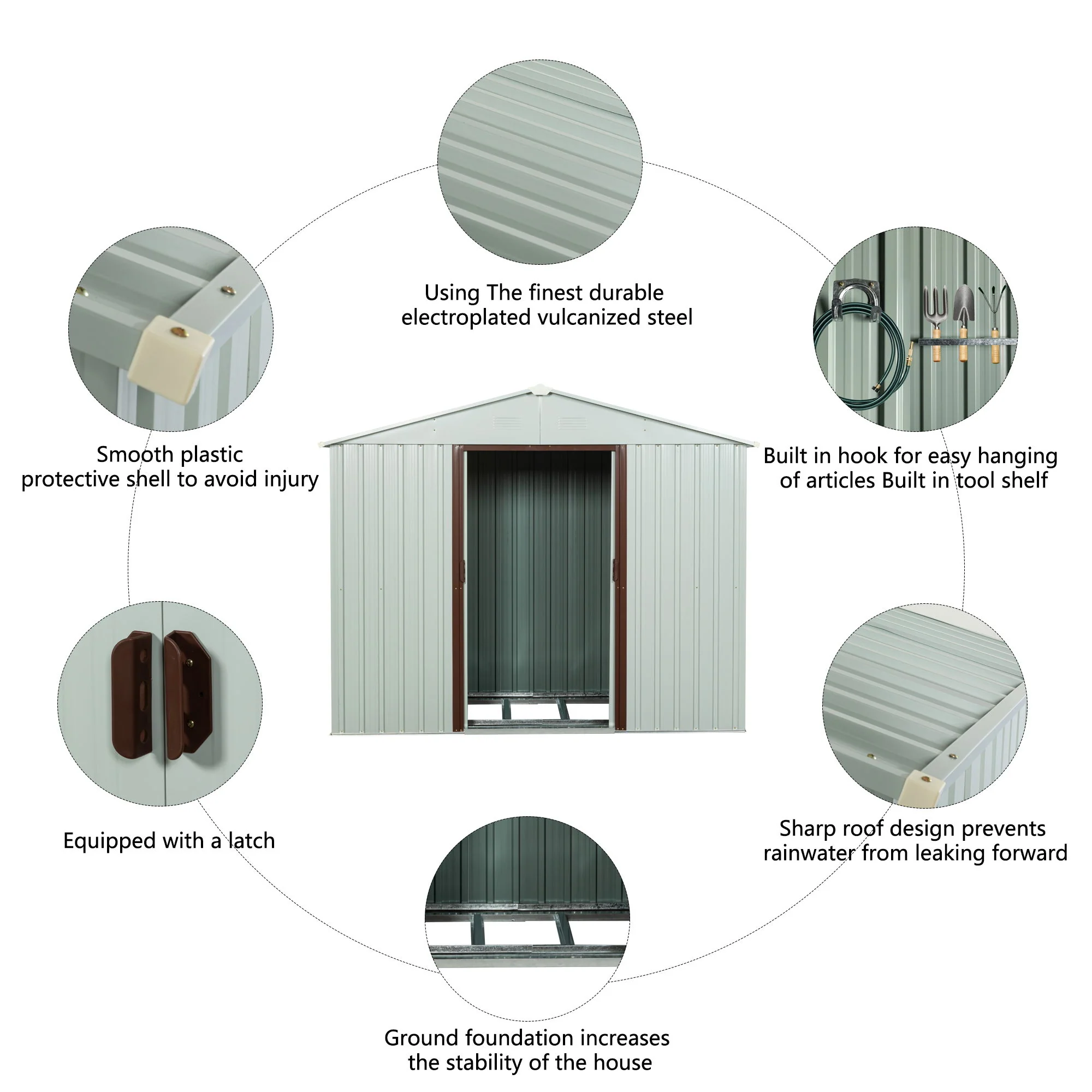 Storage Shed Garden Building Ventilated Galvanized Steel 89x47in Gray - Image 3